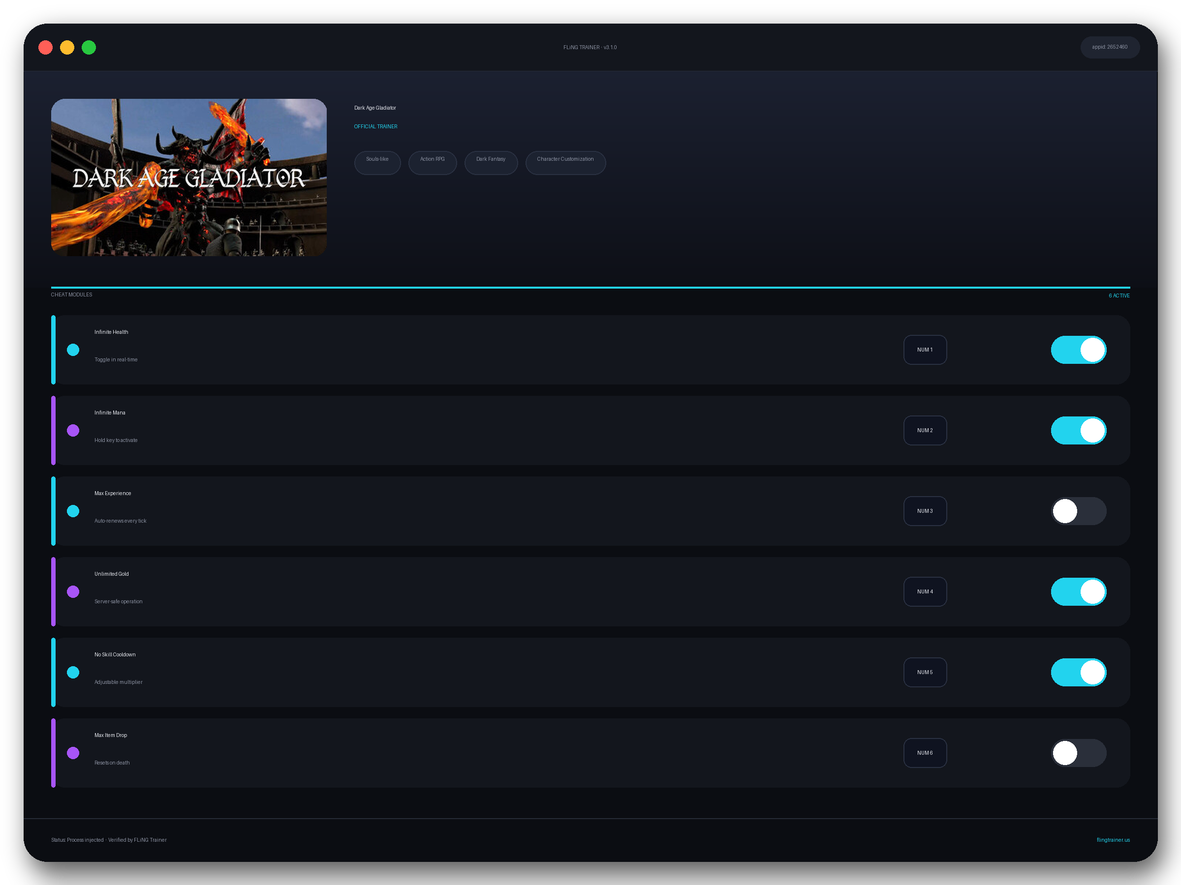 Dark Age Gladiator Trainer interface