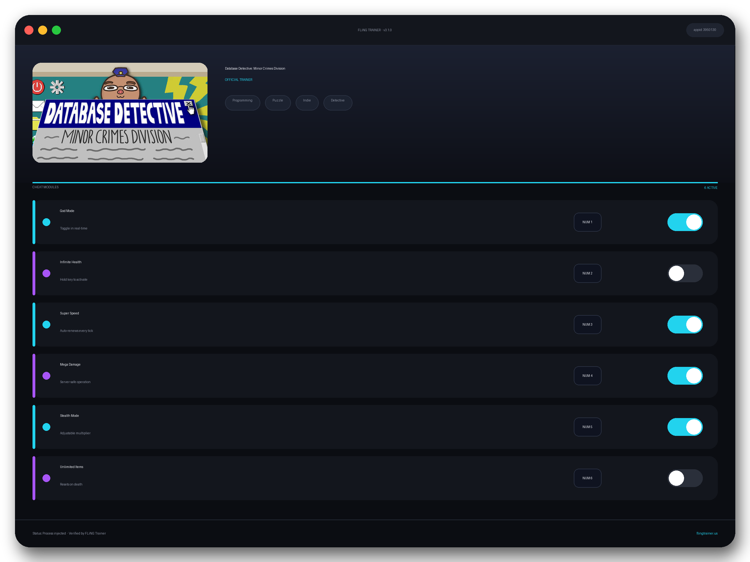 Database Detective: Minor Crimes Division Trainer interface