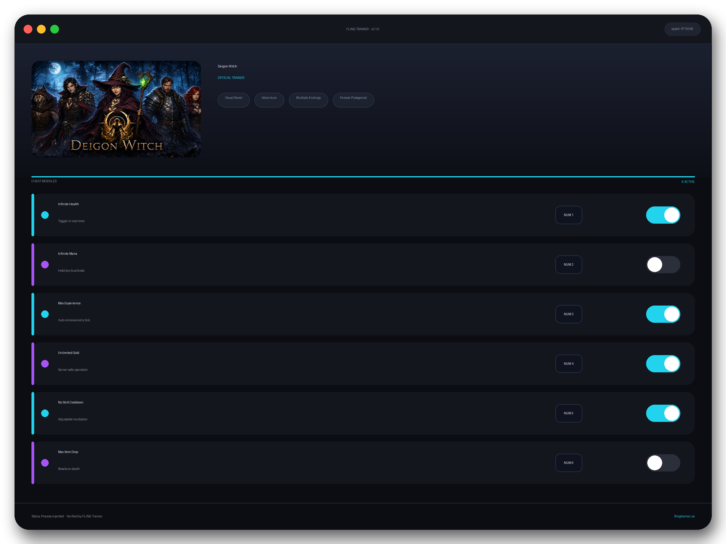 Deigon Witch Trainer interface