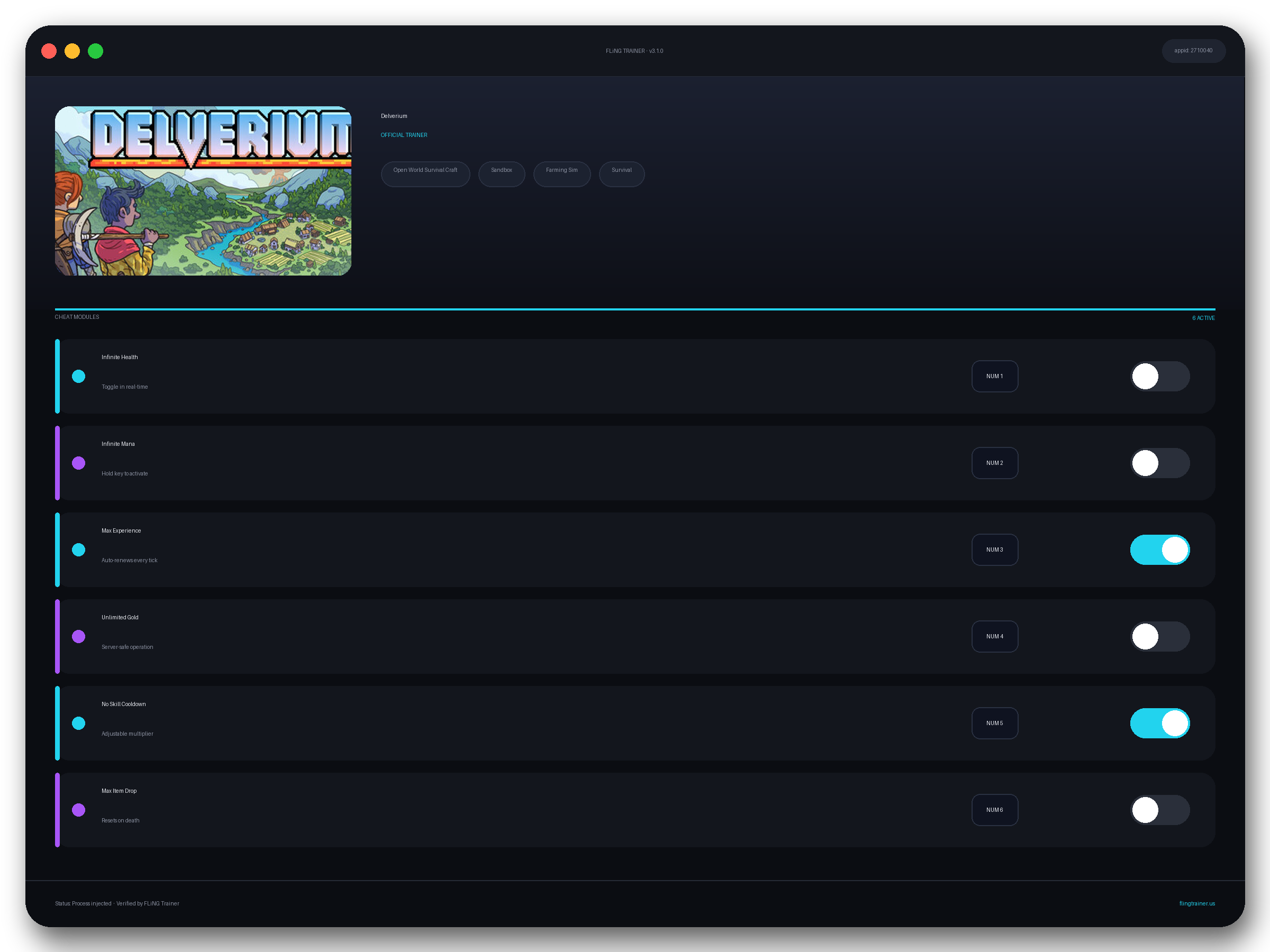 Delverium Trainer interface