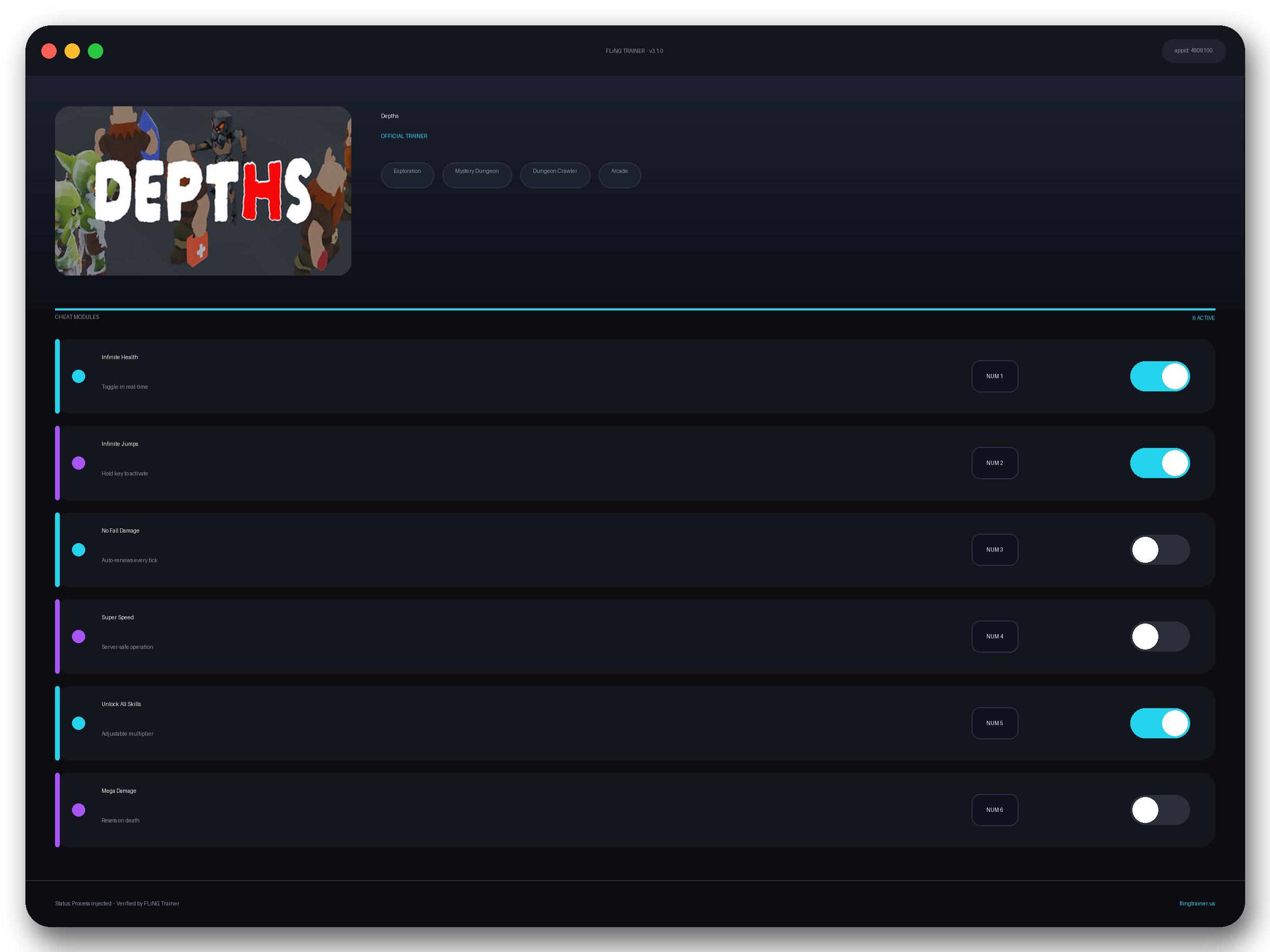 Depths Trainer interface