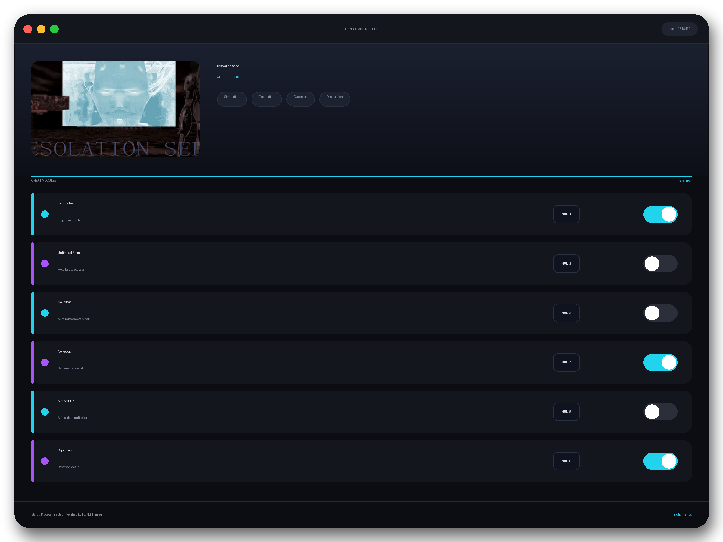 Desolation Seed Trainer interface