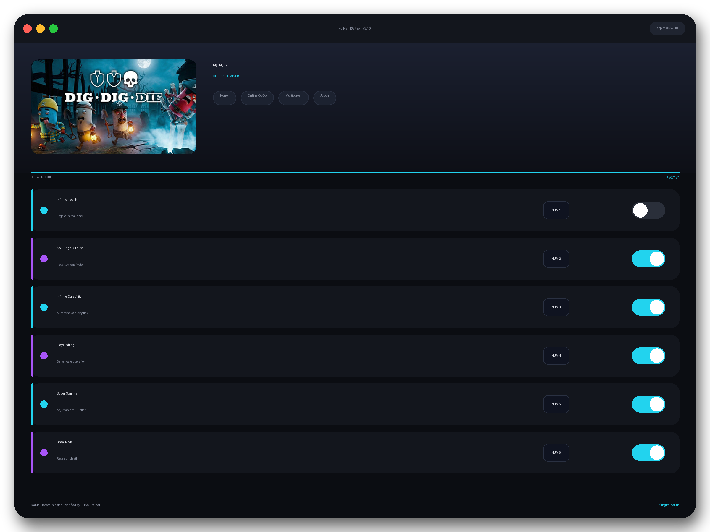 Dig, Dig, Die Trainer interface