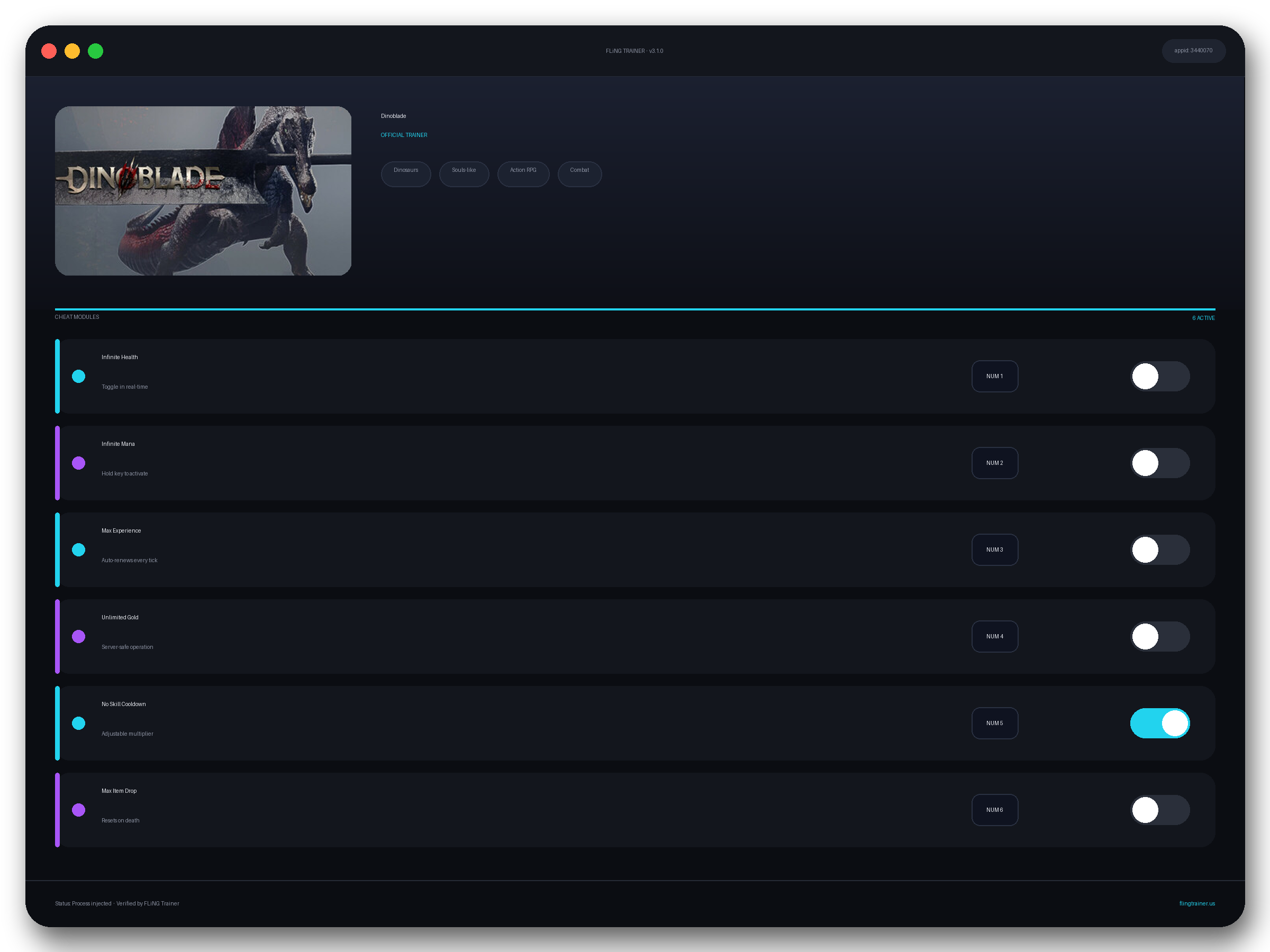 Dinoblade Trainer interface