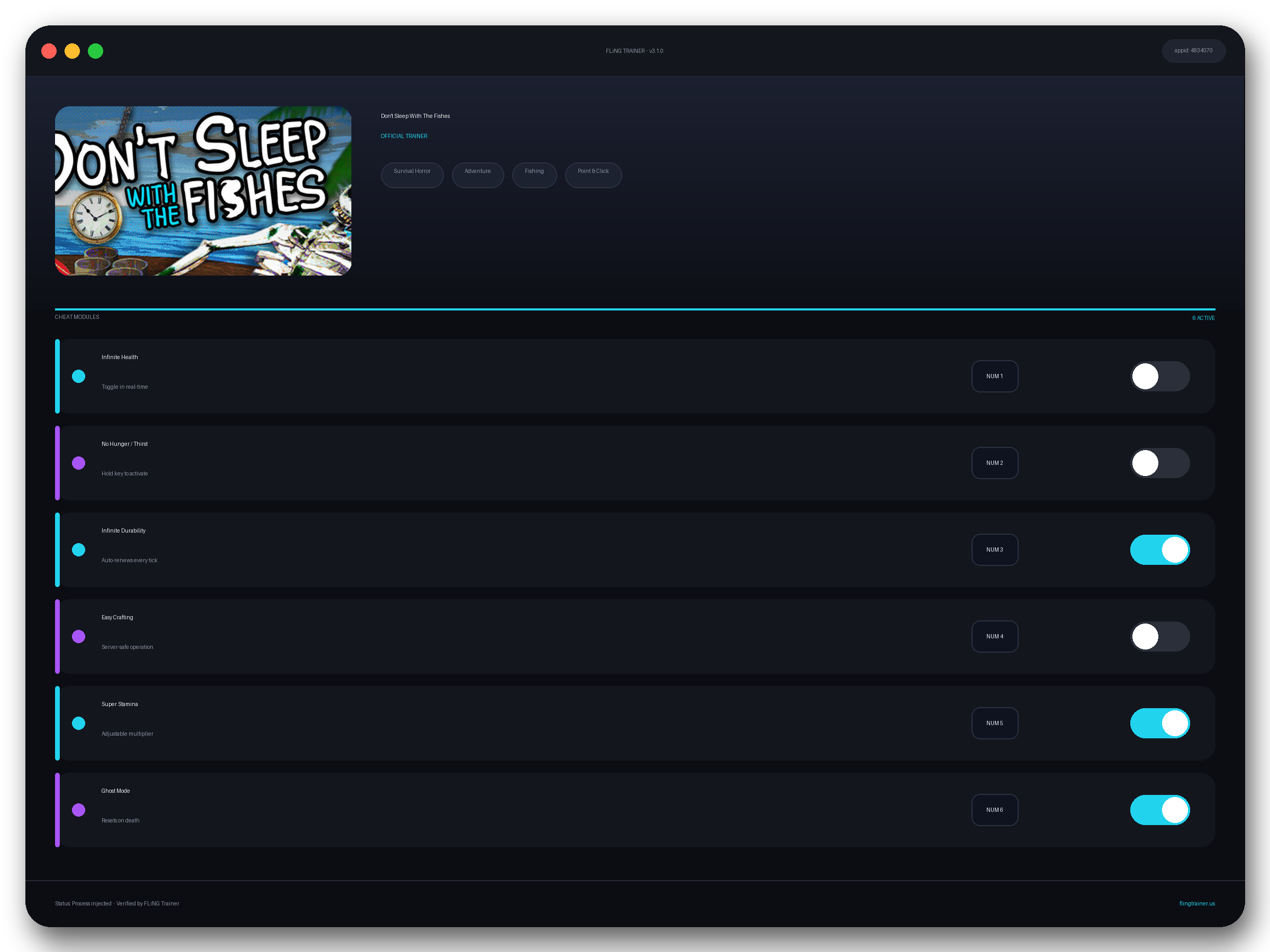 Don't Sleep With The Fishes Trainer interface