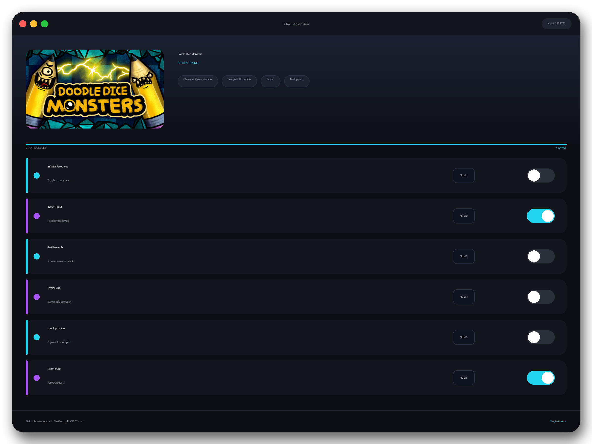 Doodle Dice Monsters Trainer interface