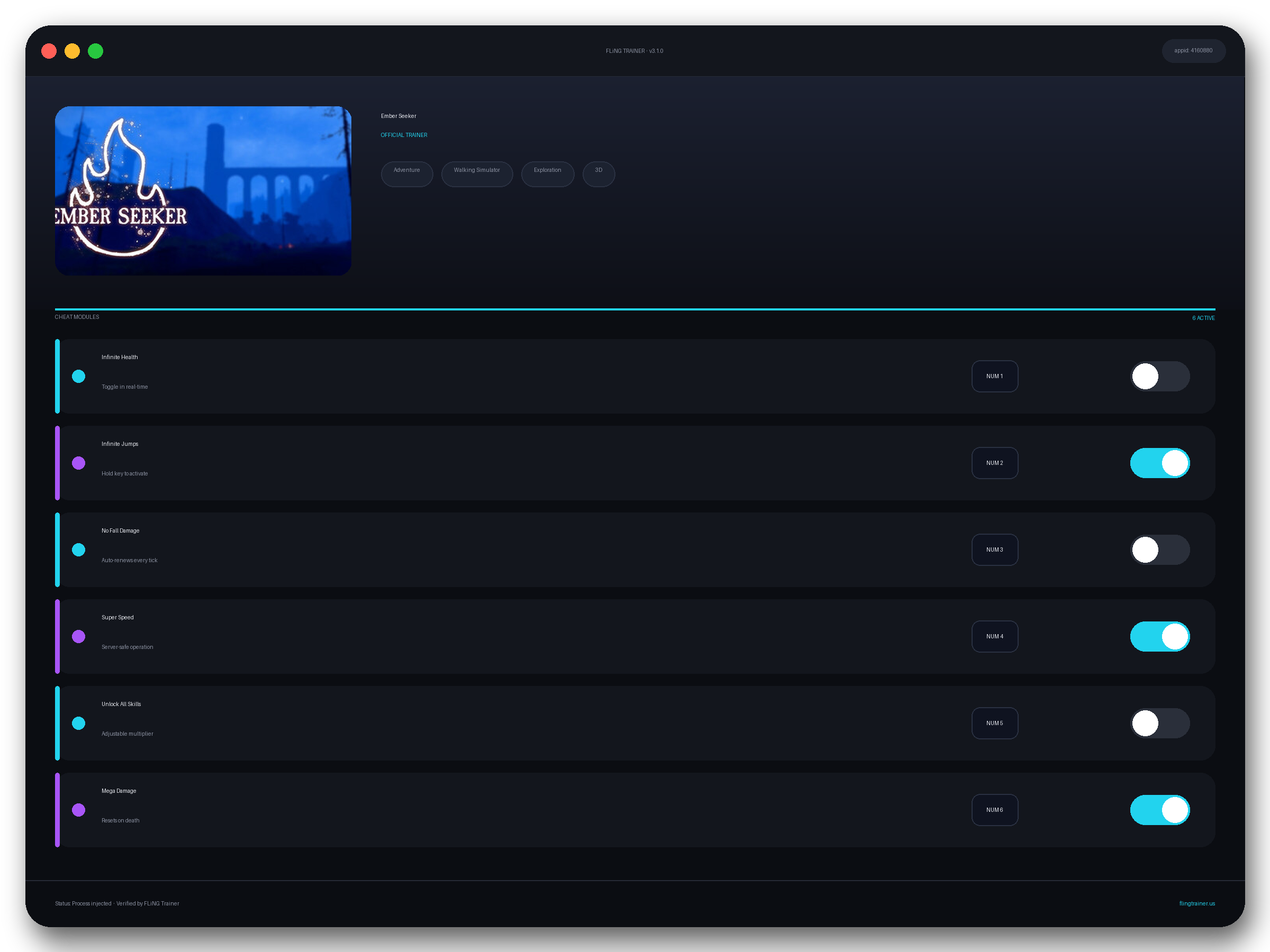 Ember Seeker Trainer interface