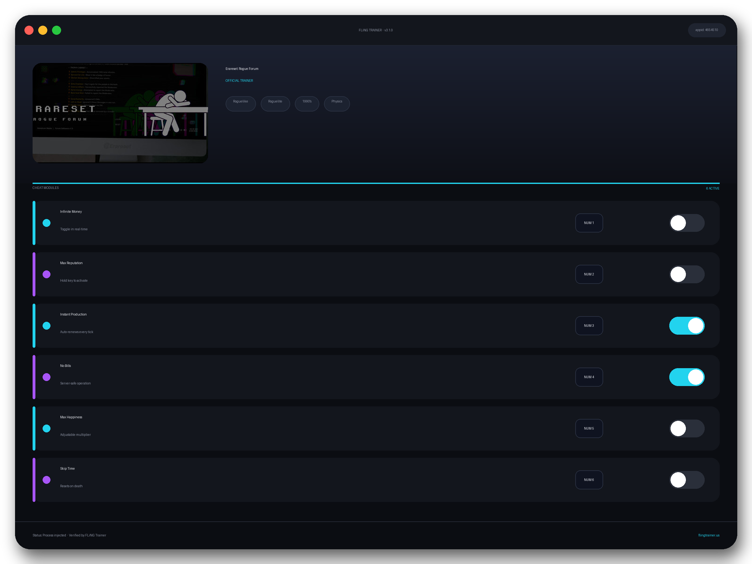 Erareset: Rogue Forum Trainer interface