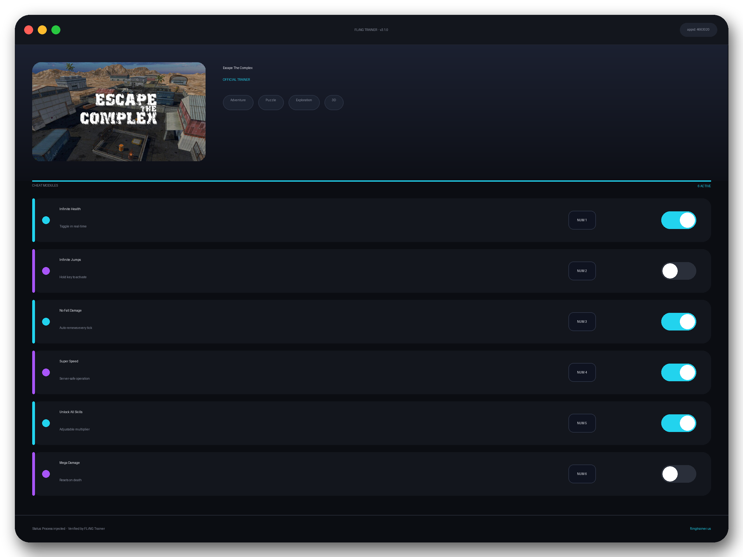 Escape The Complex Trainer interface