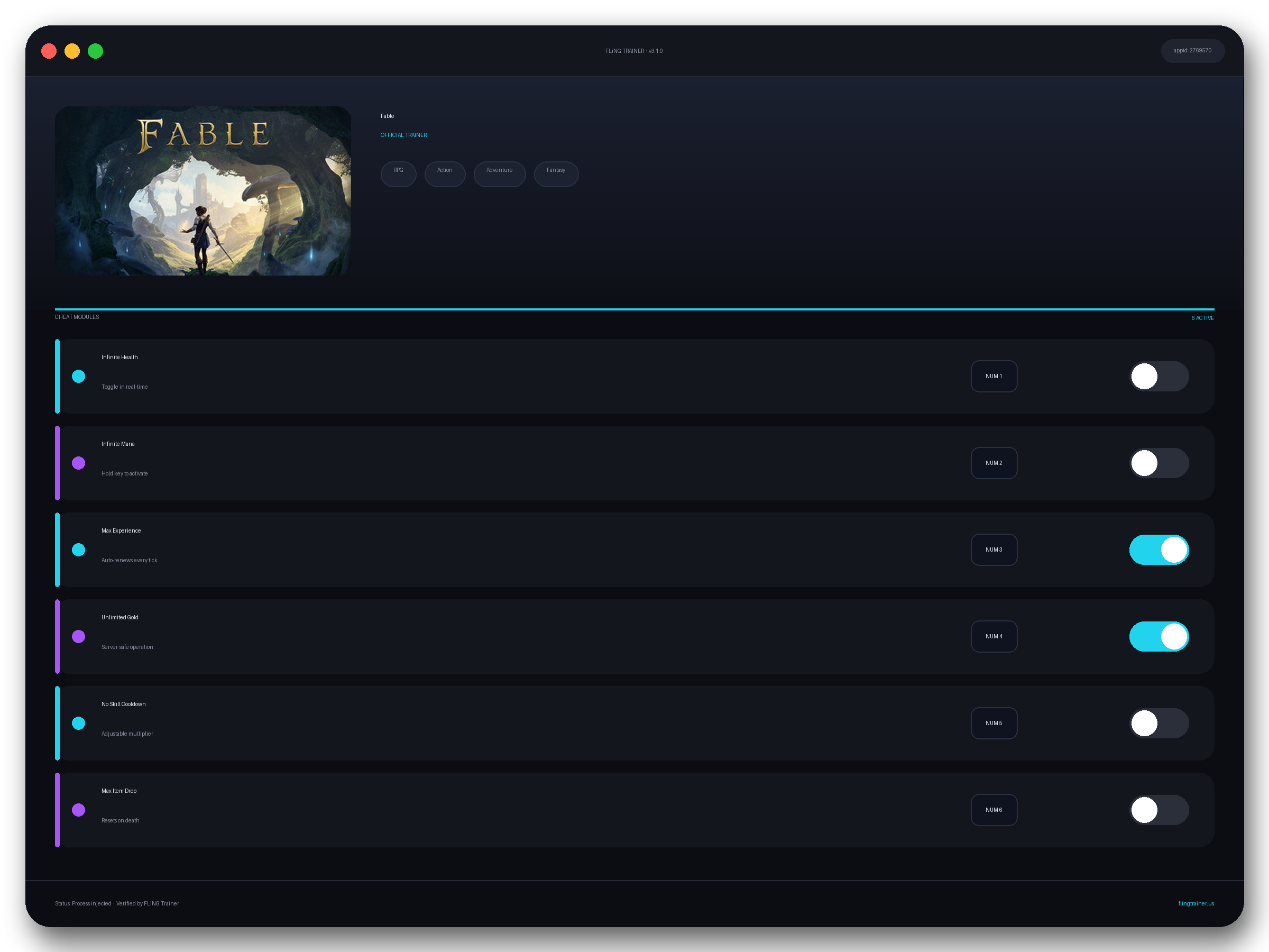 Fable Trainer interface