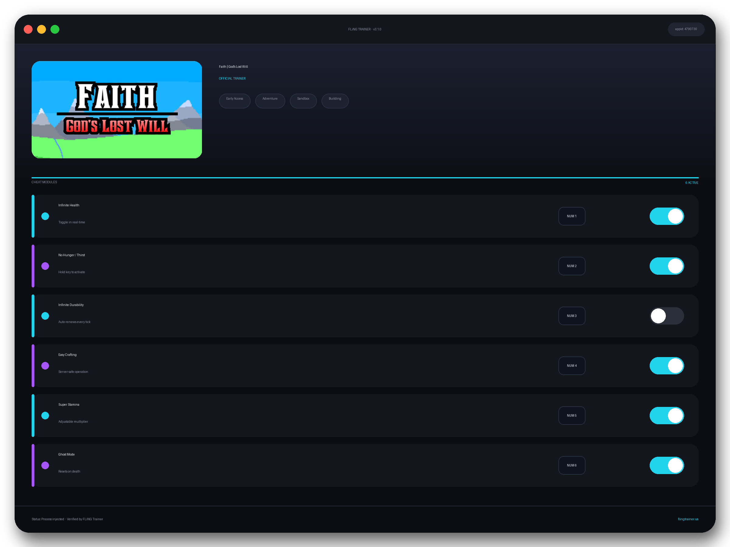 Faith | God's Lost Will Trainer interface