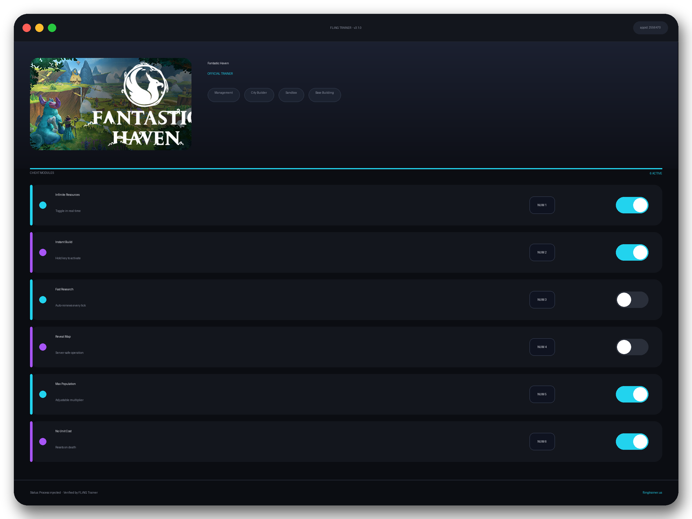 Fantastic Haven Trainer interface