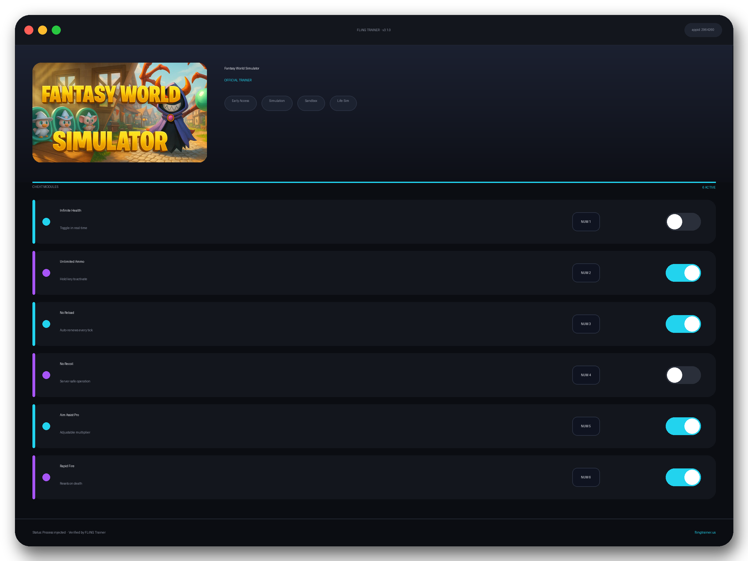 Fantasy World Simulator Trainer interface