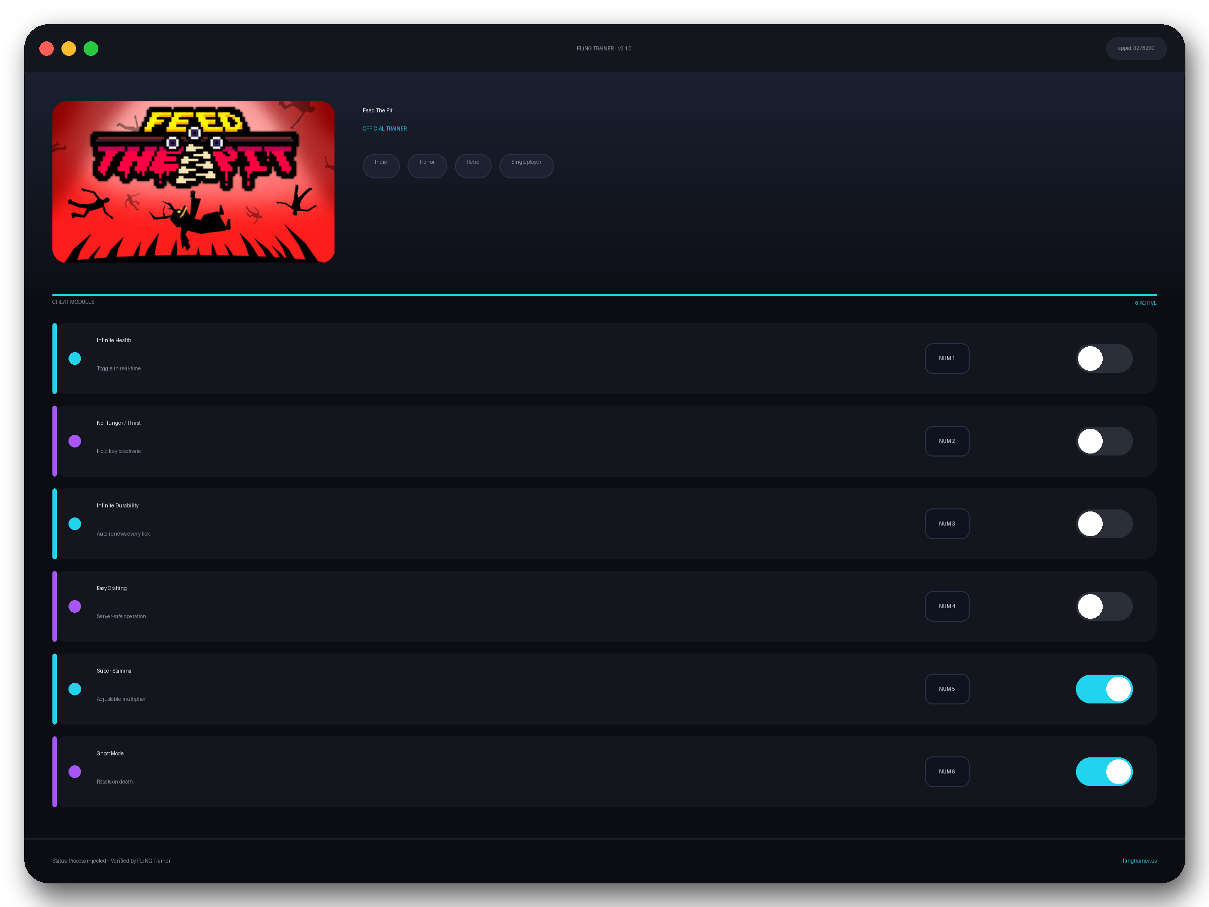 Feed The Pit Trainer interface
