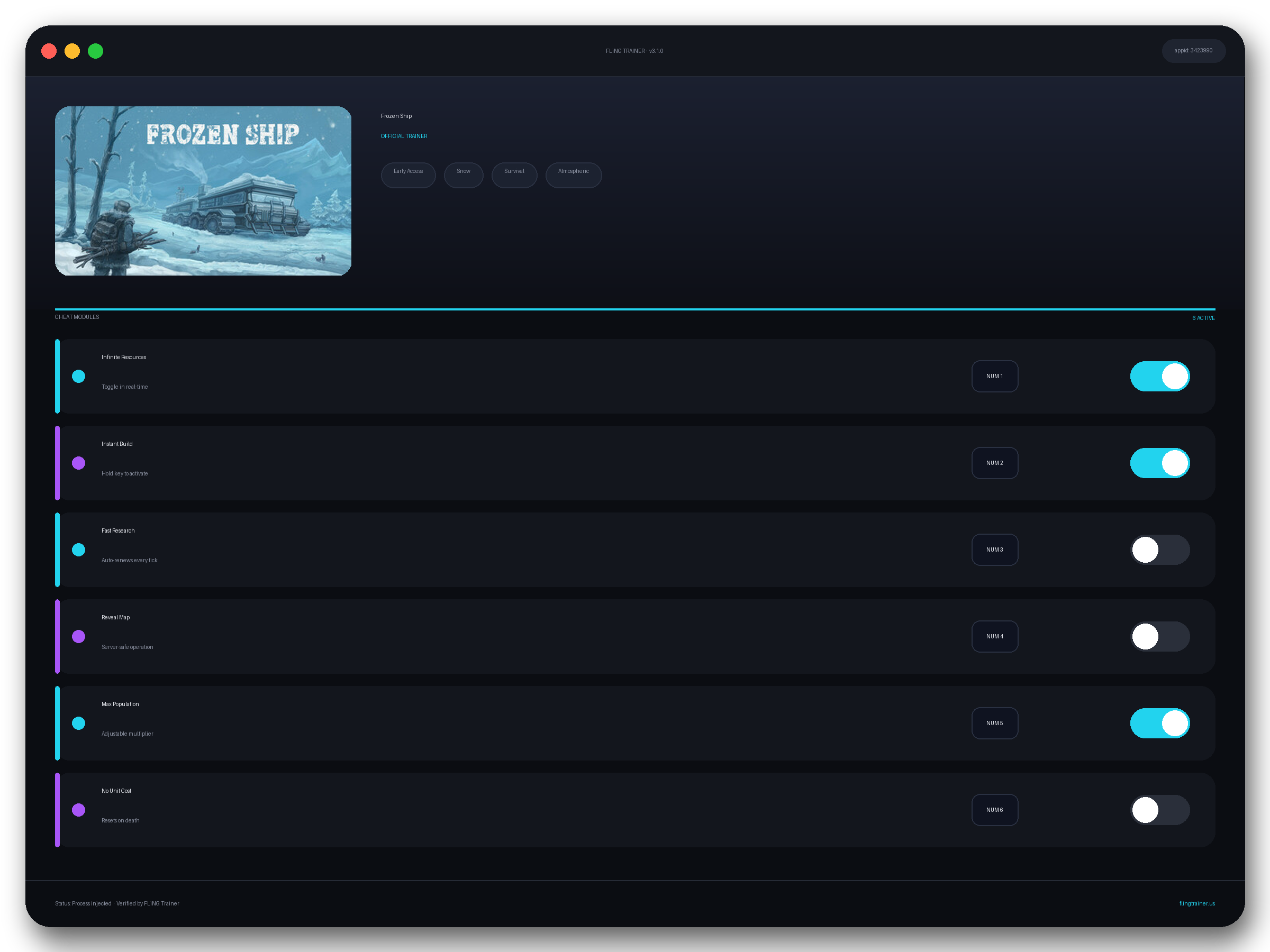 Frozen Ship Trainer interface