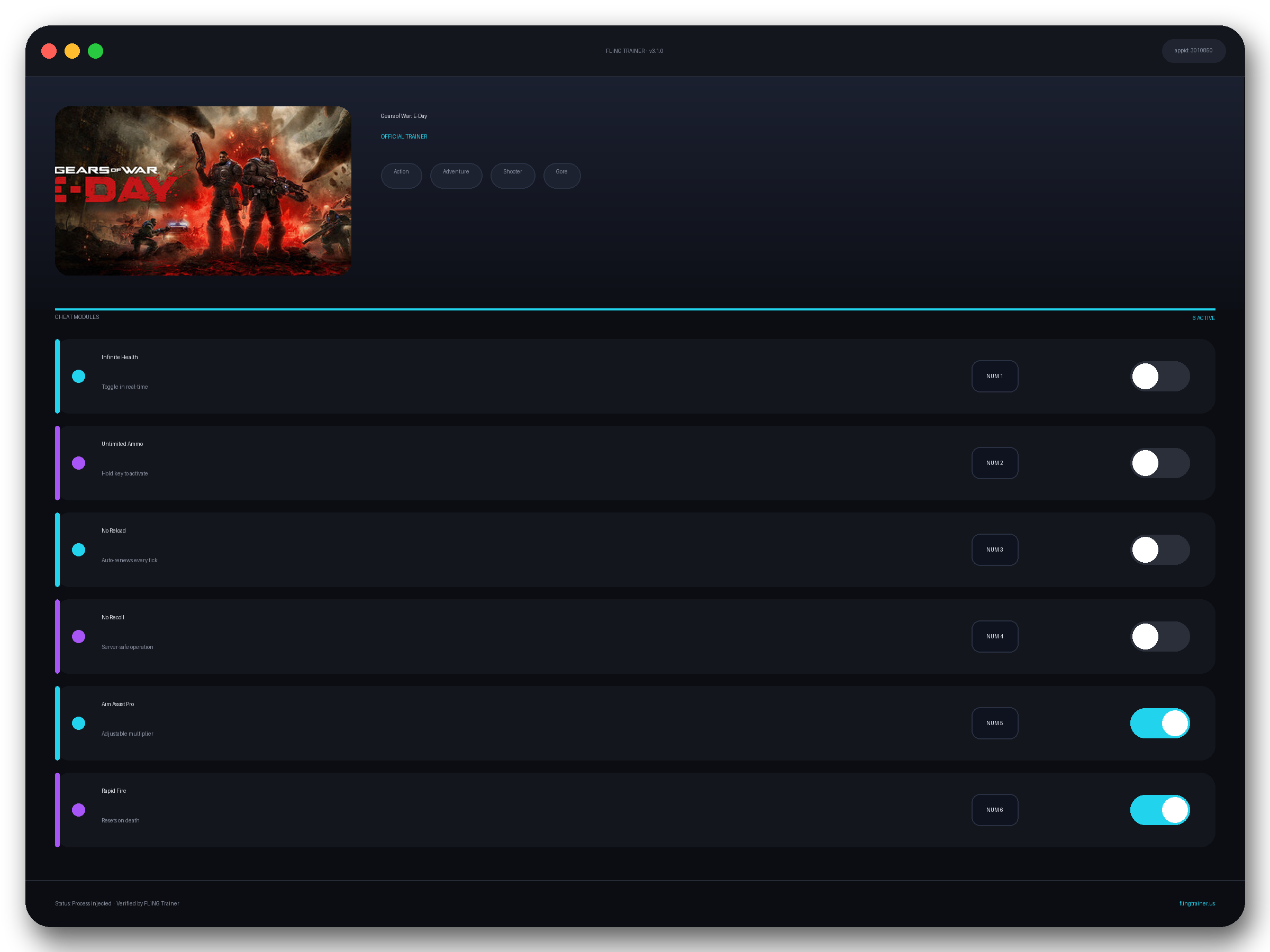 Gears of War: E-Day Trainer interface