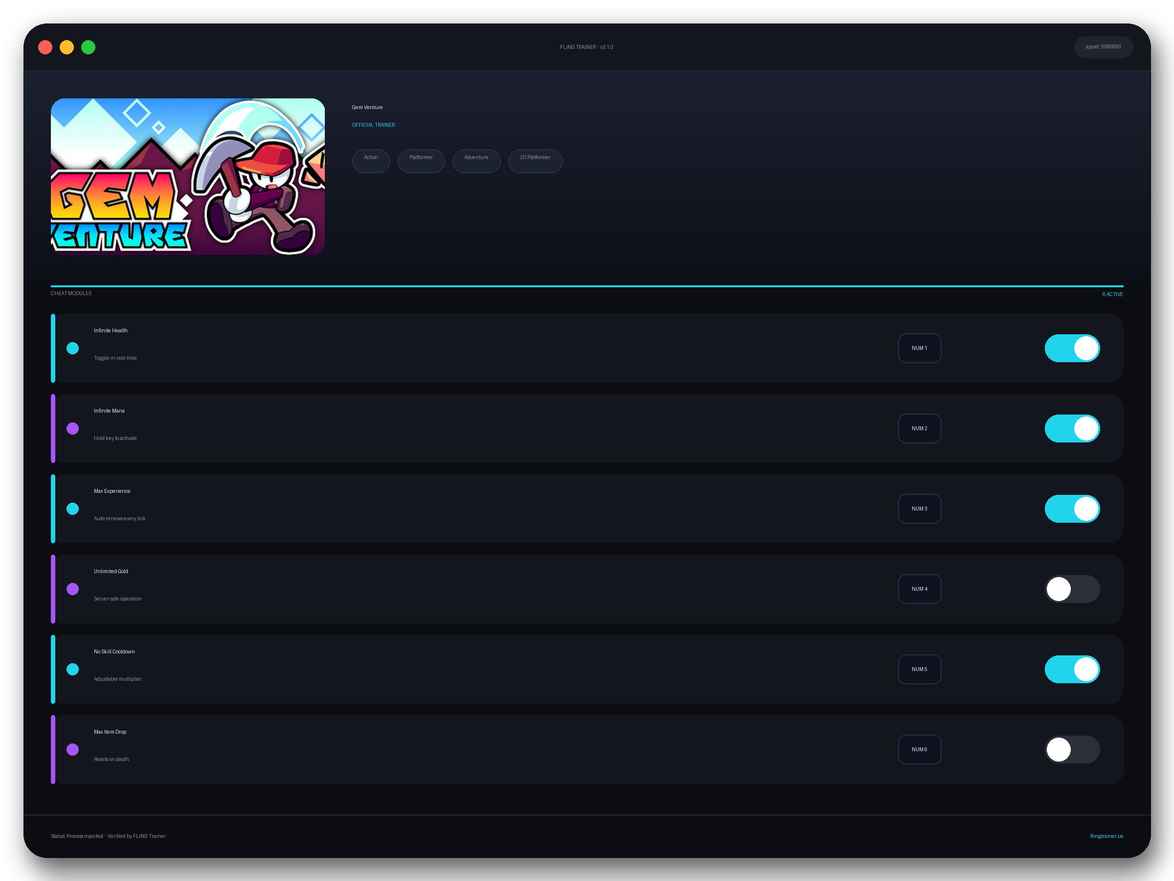 Gem Venture Trainer interface