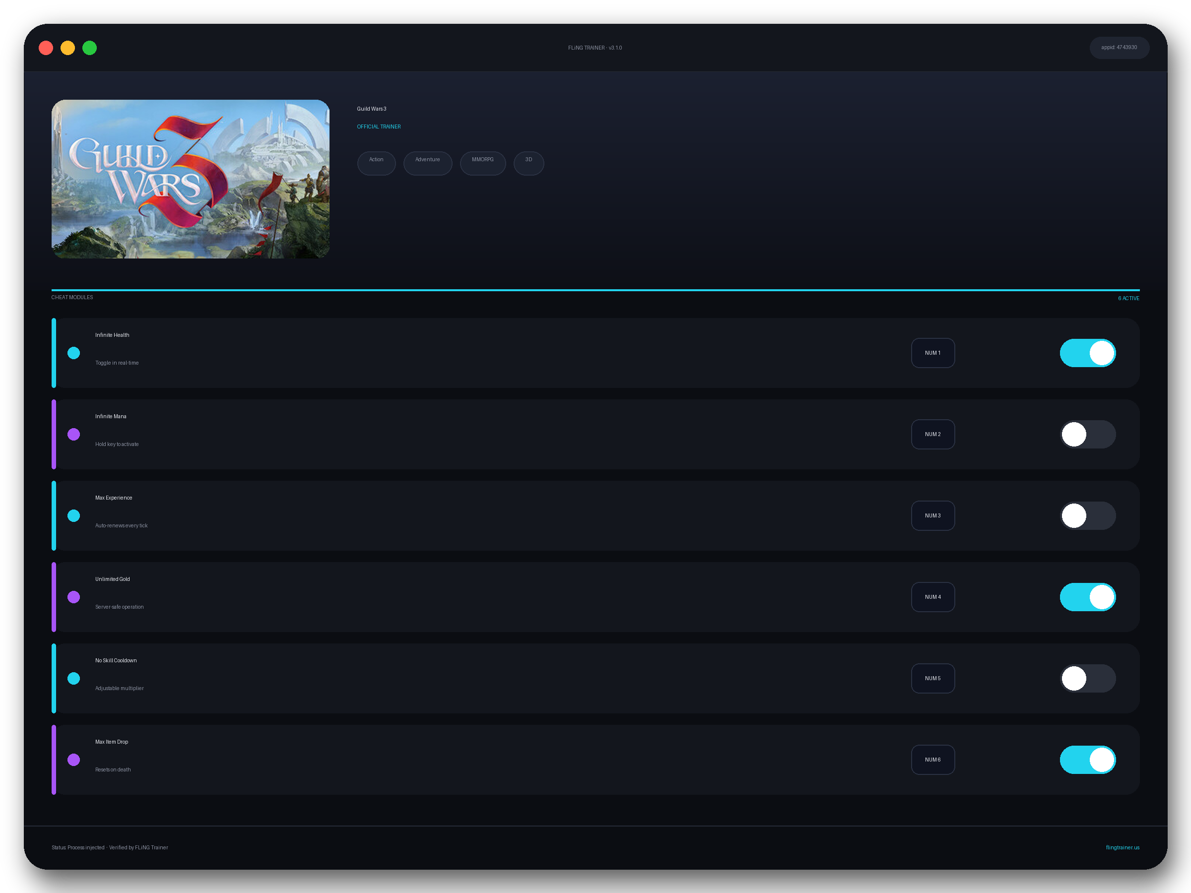Guild Wars 3 Trainer interface