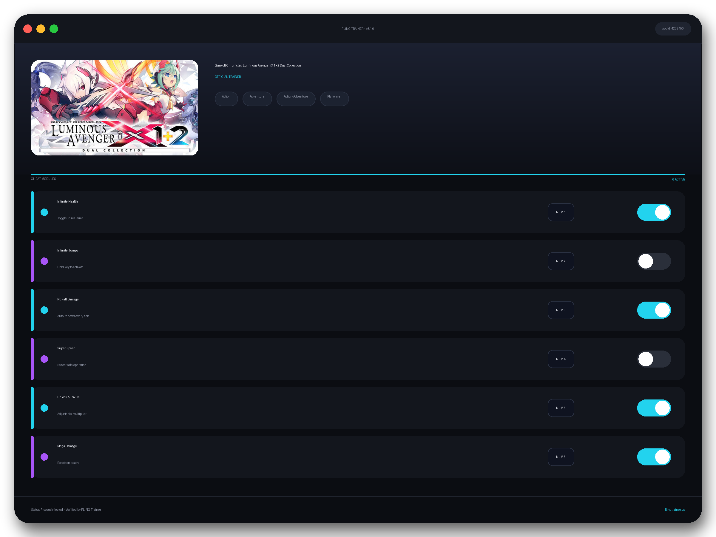 Gunvolt Chronicles: Luminous Avenger iX 1+2 Dual Collection Trainer interface