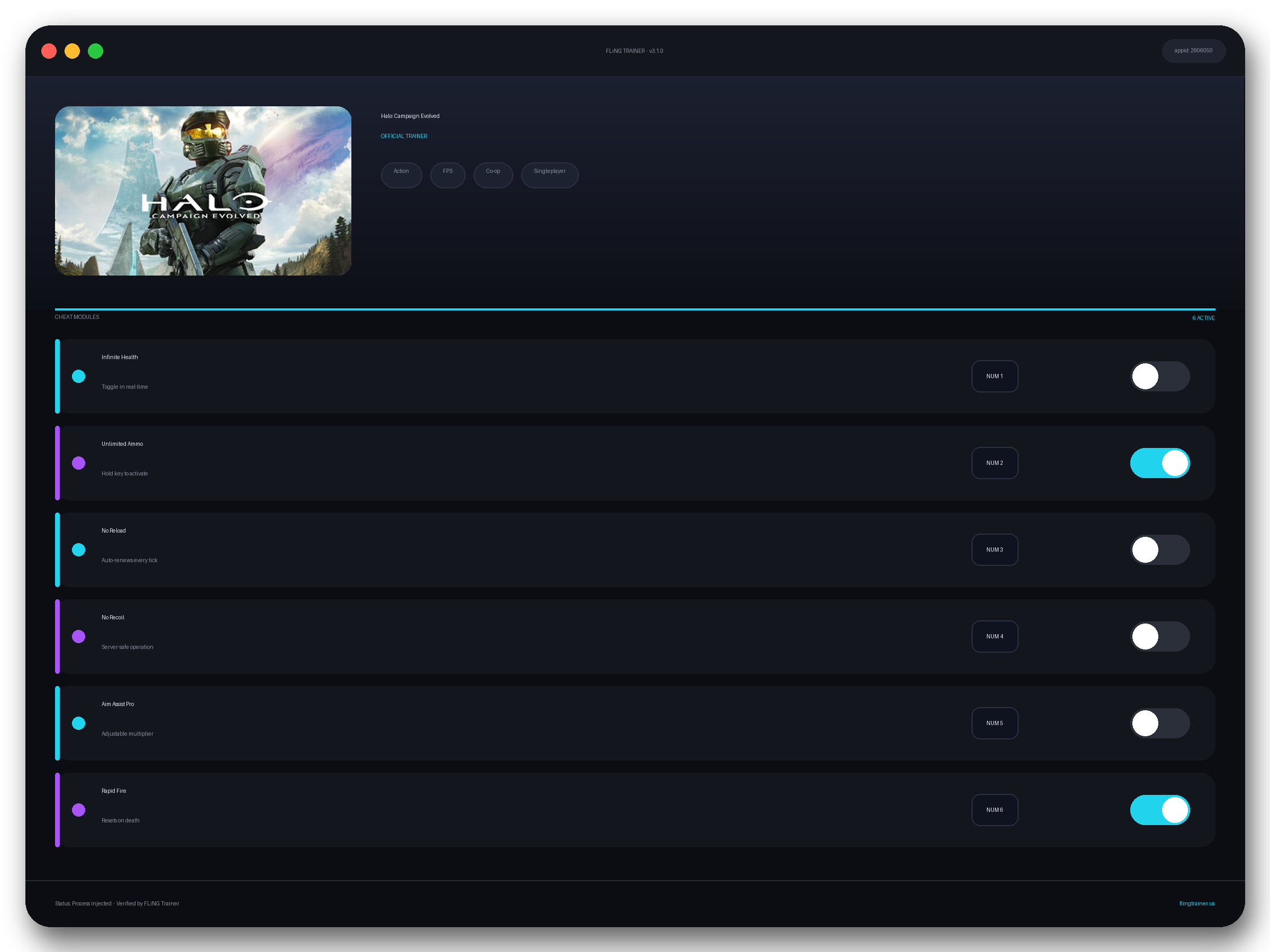 Halo: Campaign Evolved Trainer interface