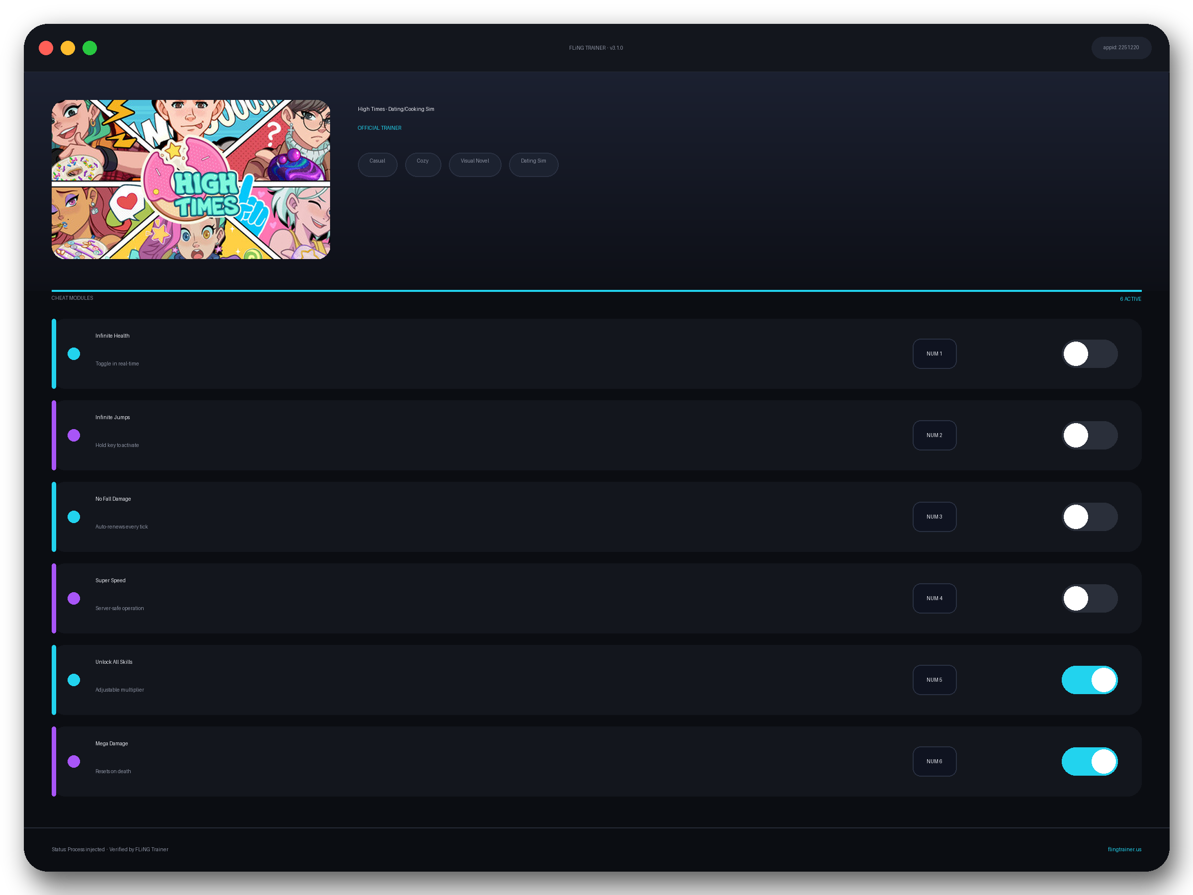 High Times - Dating/Cooking Sim Trainer interface