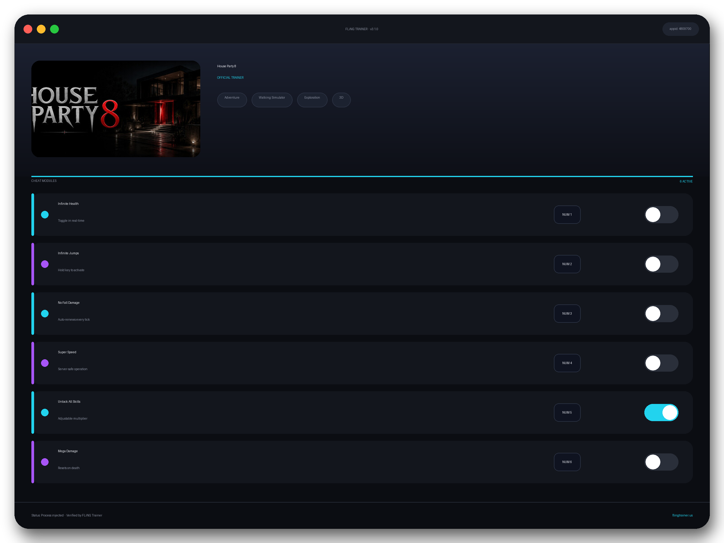 House Party 8 Trainer interface