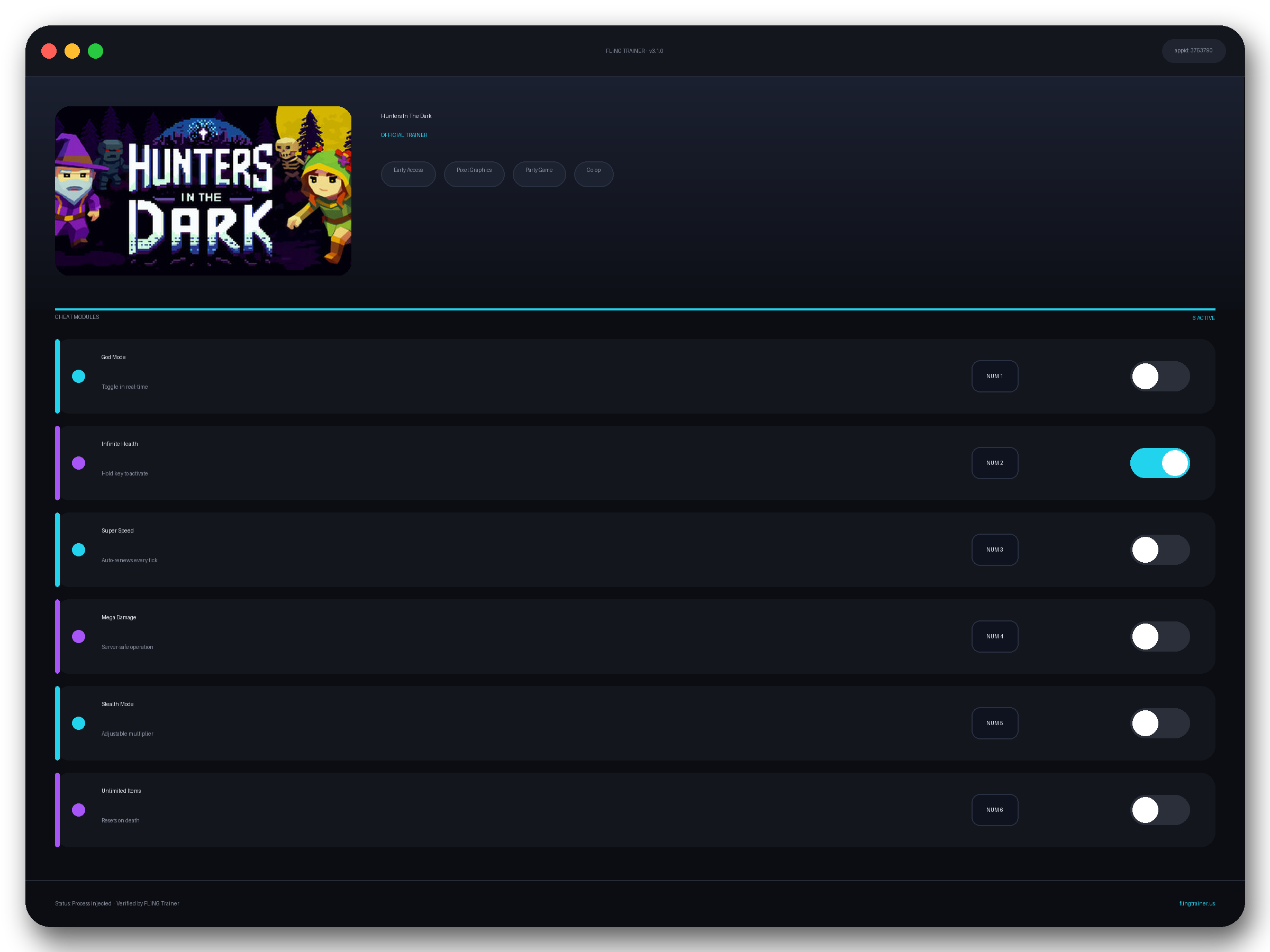 Hunters In The Dark Trainer interface