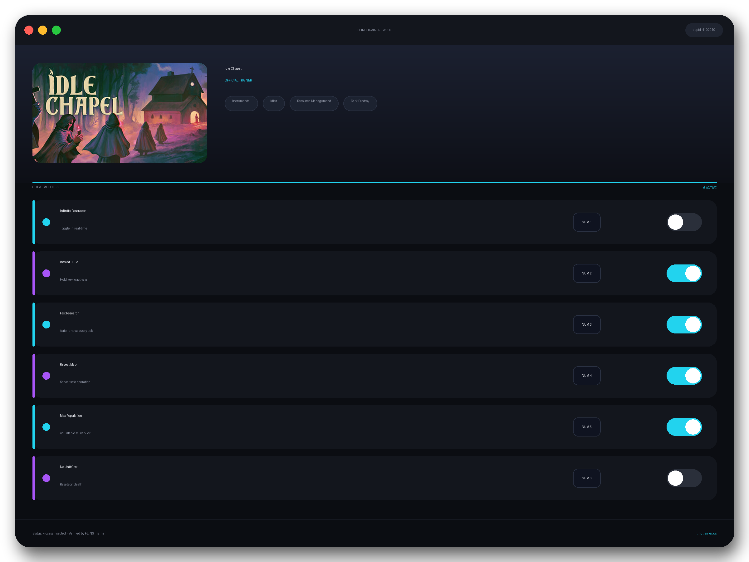 Idle Chapel Trainer interface