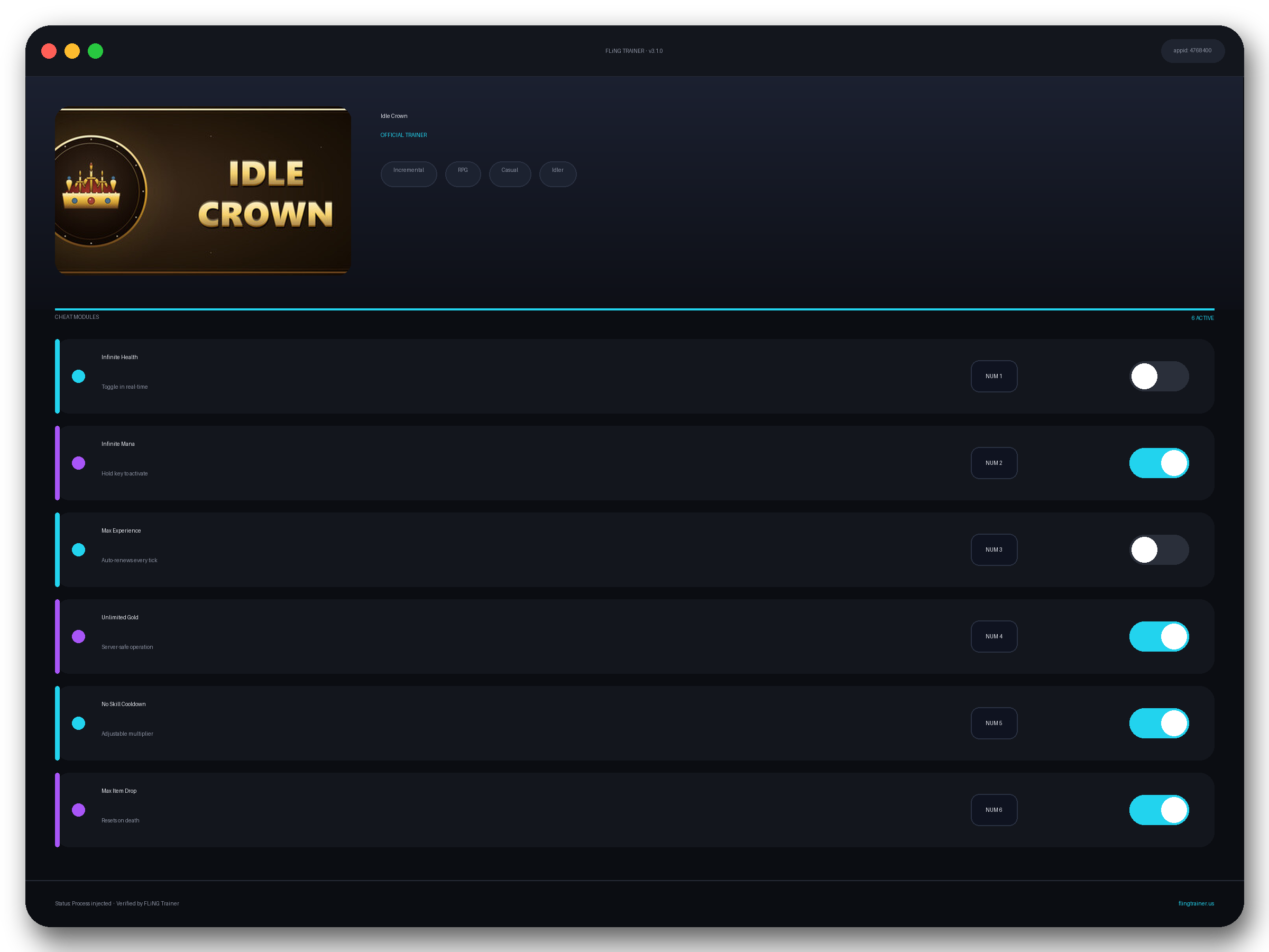 Idle Crown Trainer interface