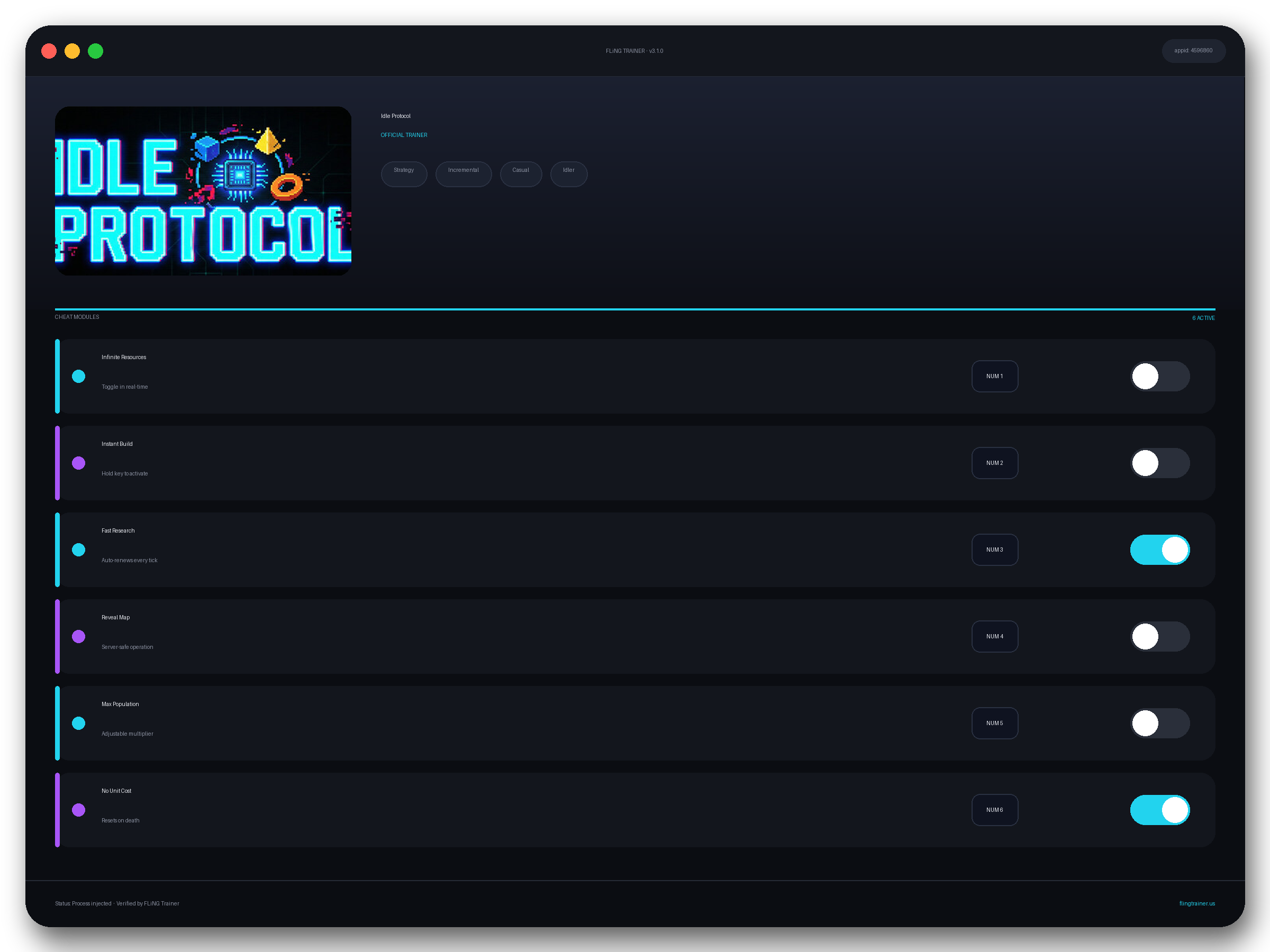 Idle Protocol Trainer interface