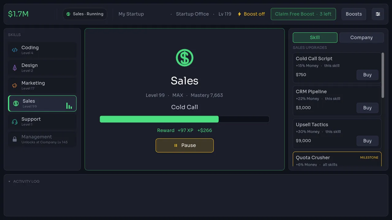 Idle Startup — exploration snapshot