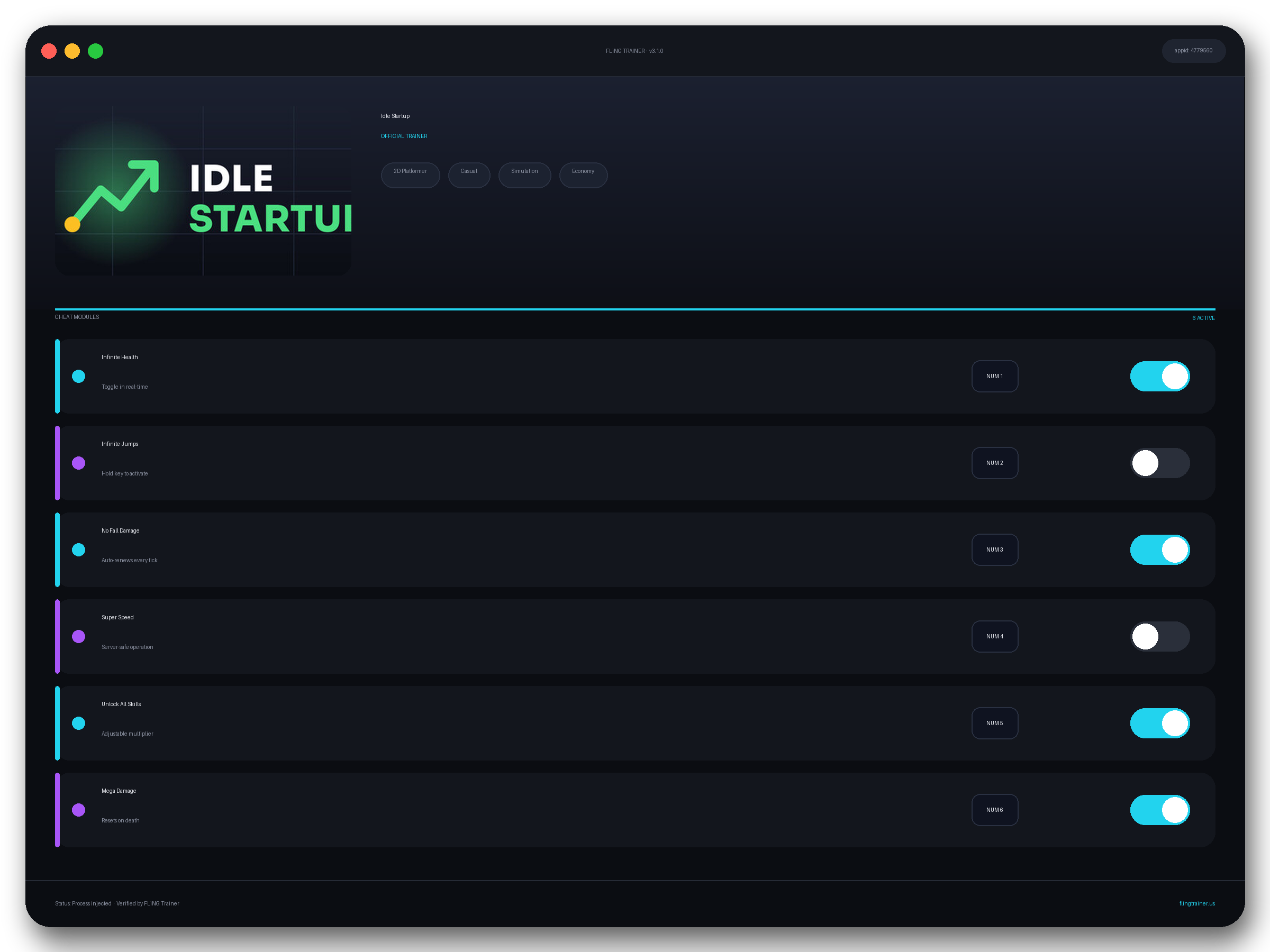 Idle Startup Trainer interface