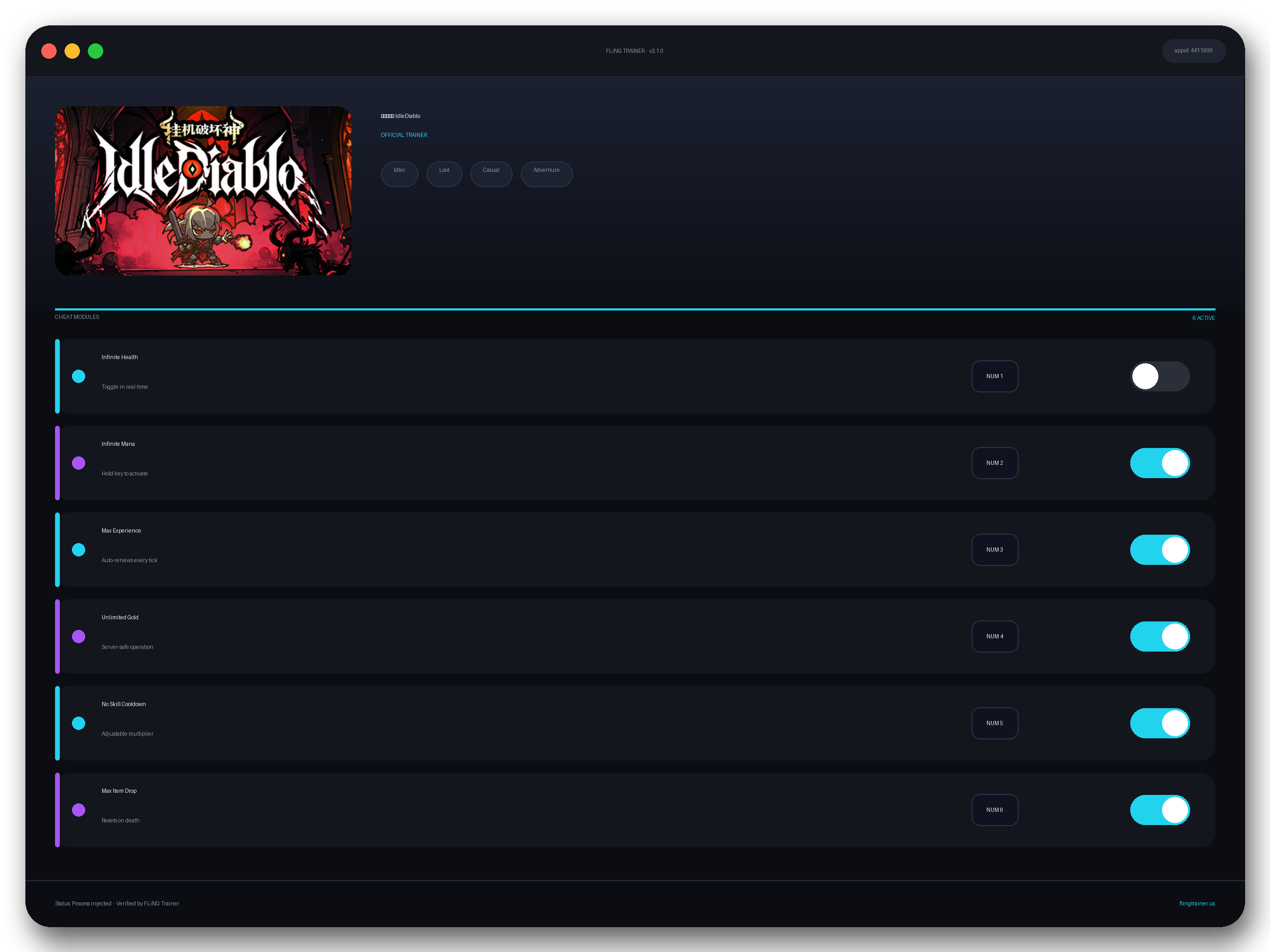 挂机破坏神 IdleDiablo Trainer interface