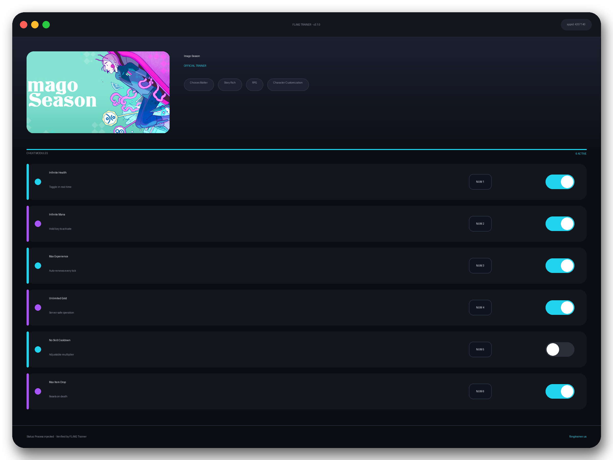 Imago Season Trainer interface
