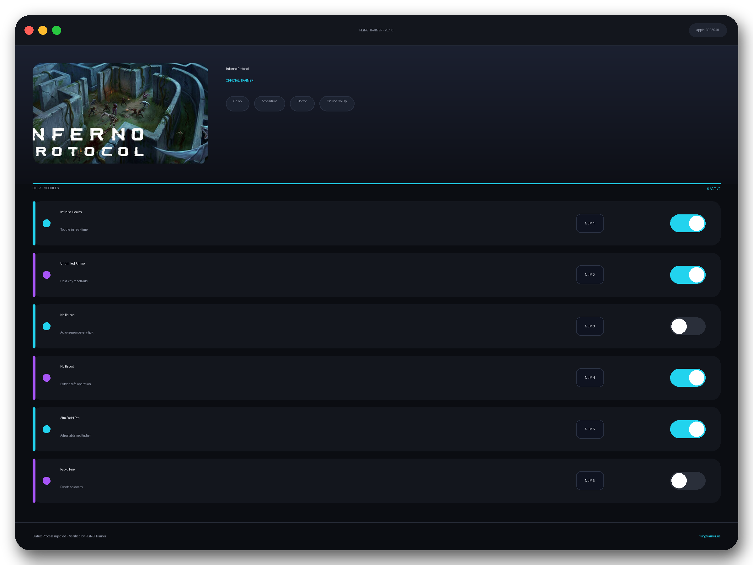 Inferno Protocol Trainer interface