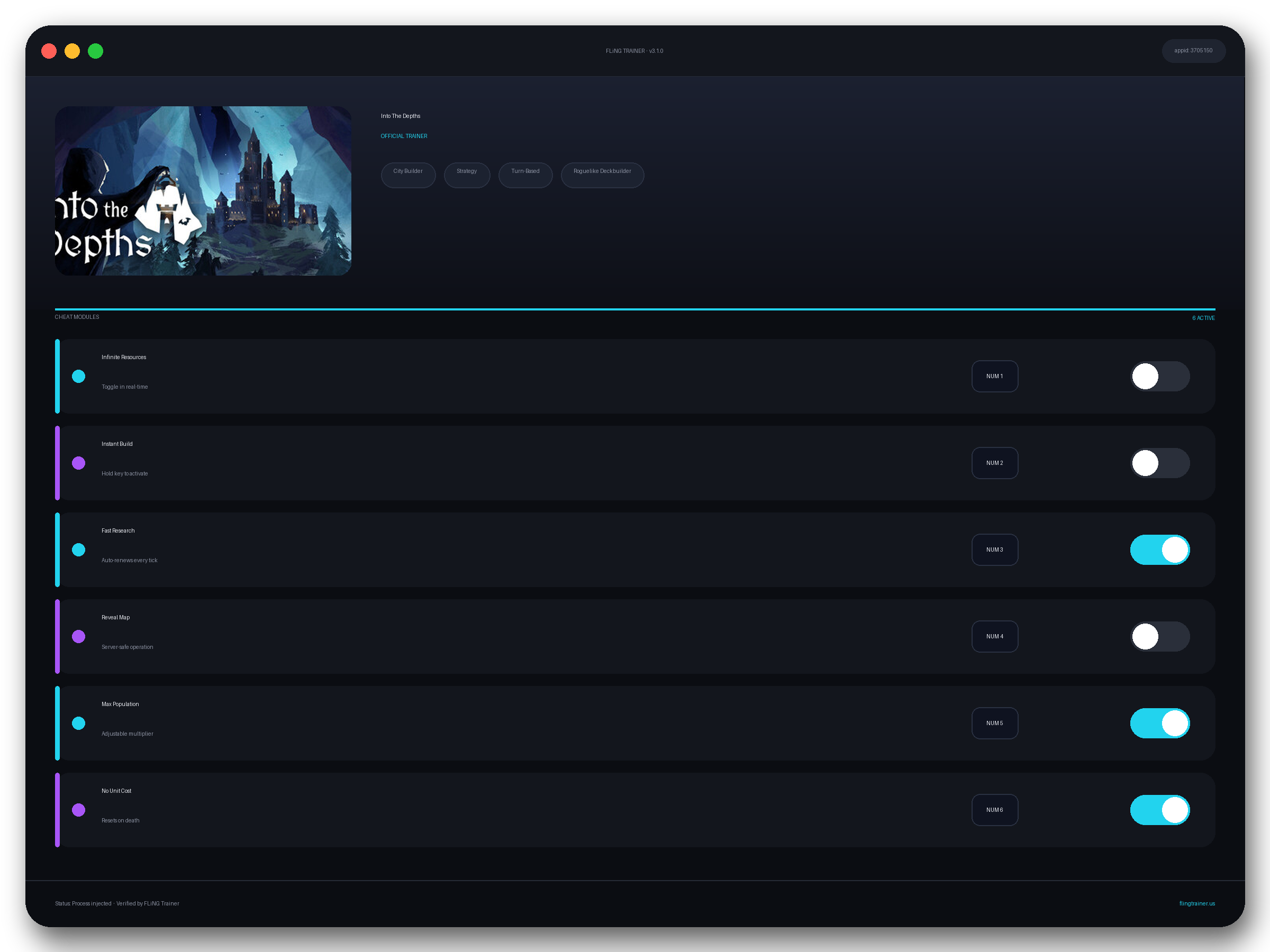 Into The Depths Trainer interface