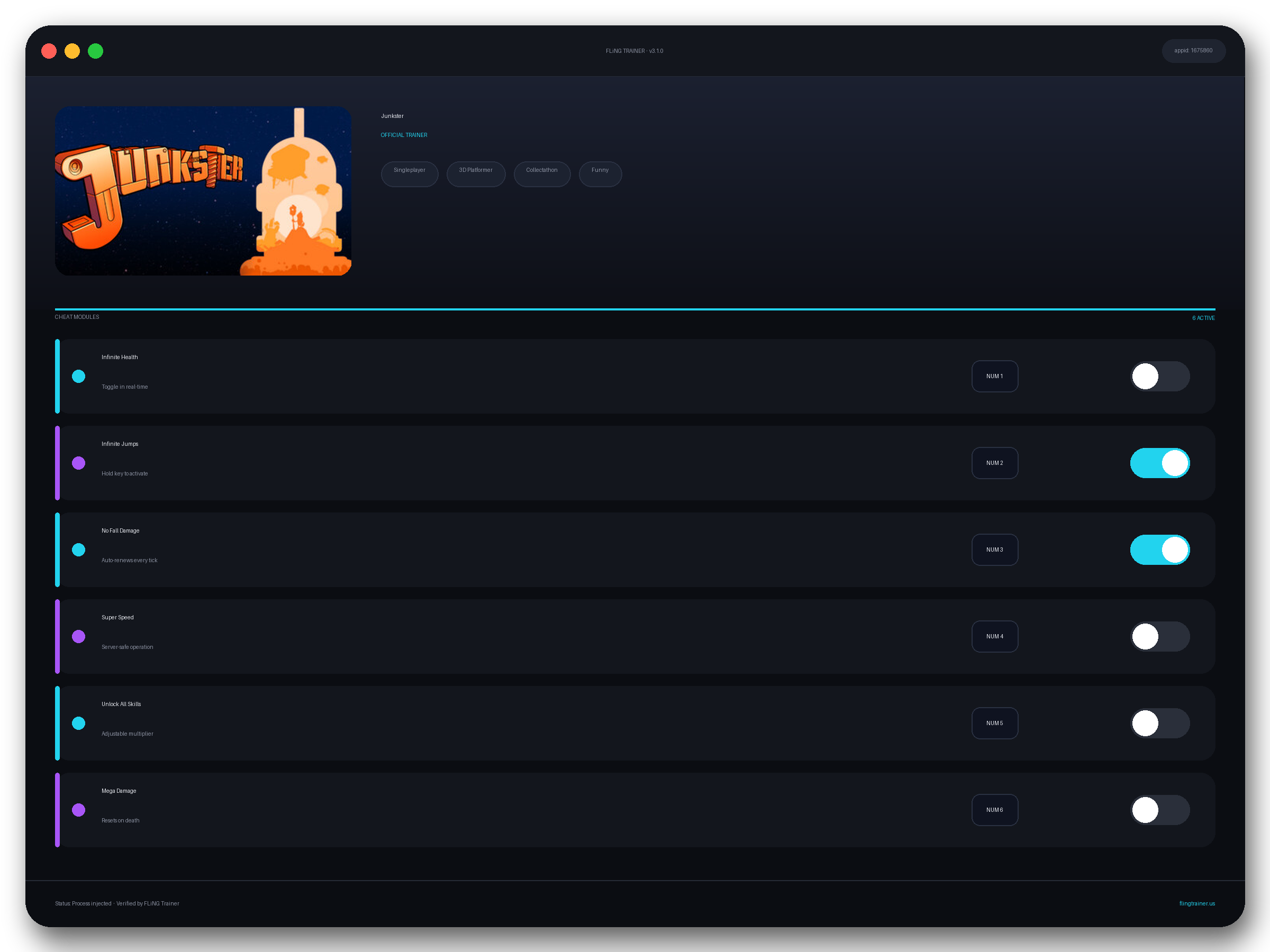 Junkster Trainer interface