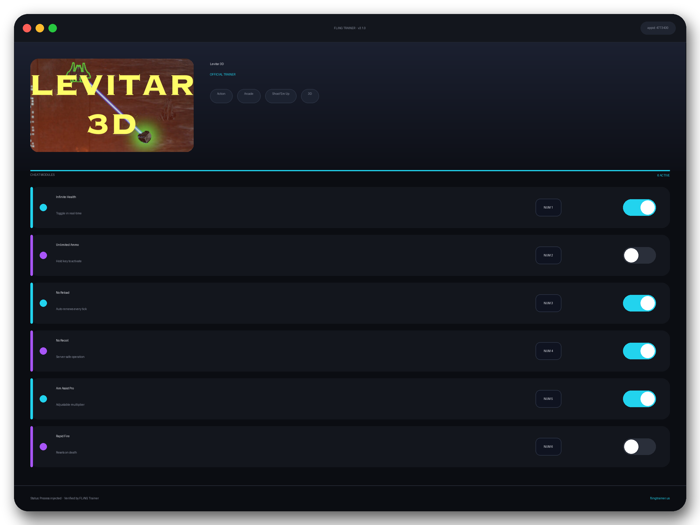 Levitar 3D Trainer interface