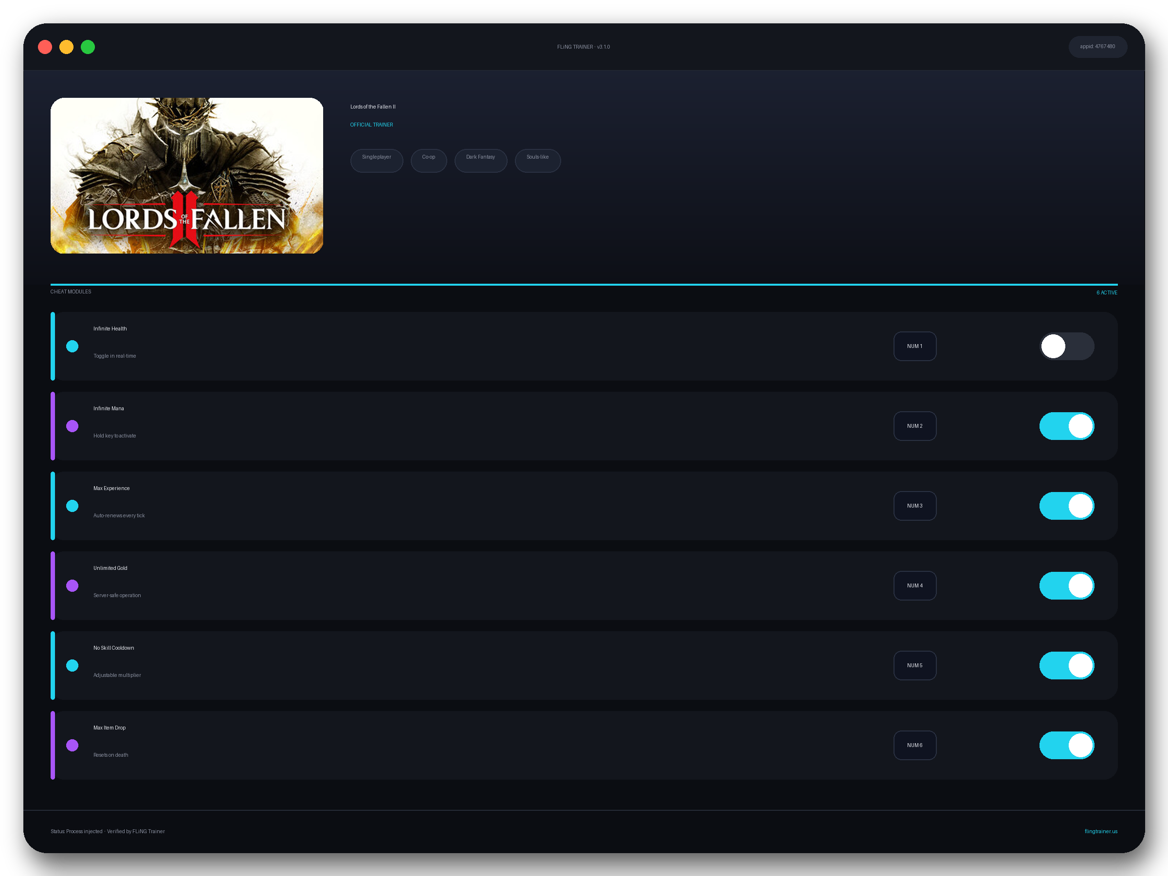 Lords of the Fallen II Trainer interface
