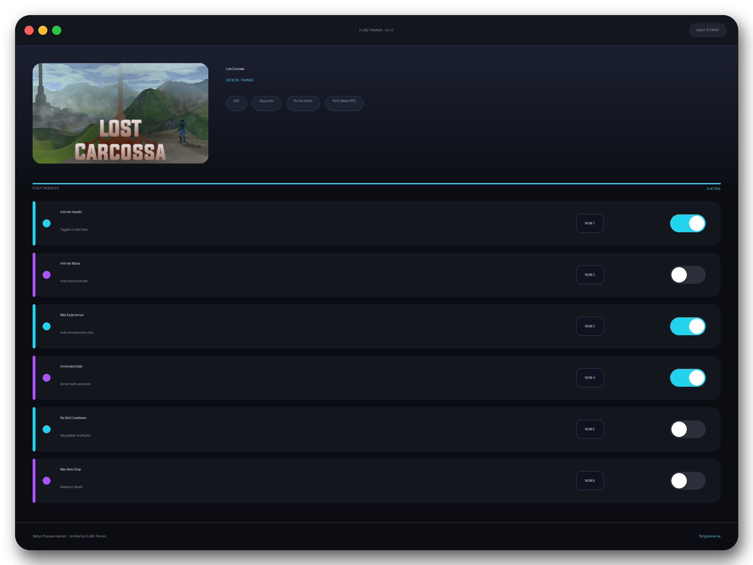 Lost Carcossa Trainer interface