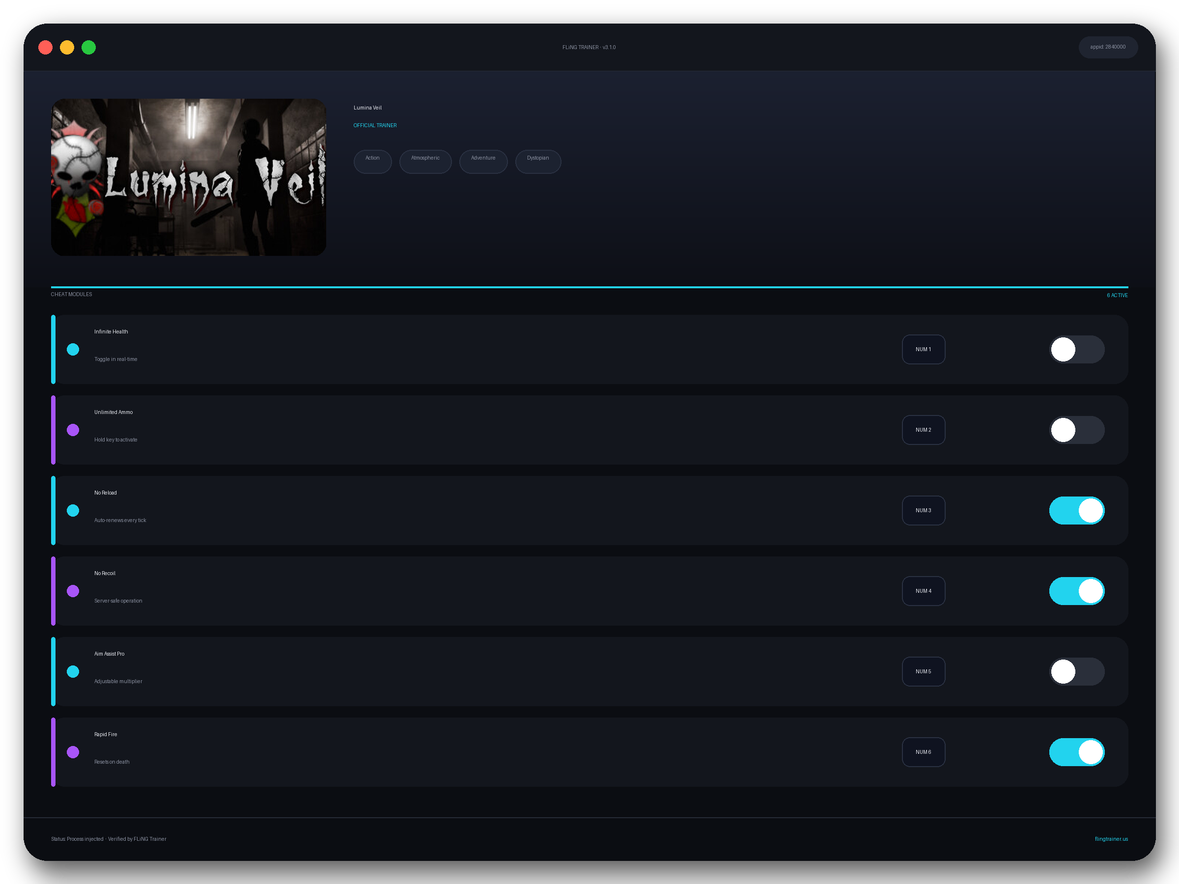 Lumina Veil Trainer interface