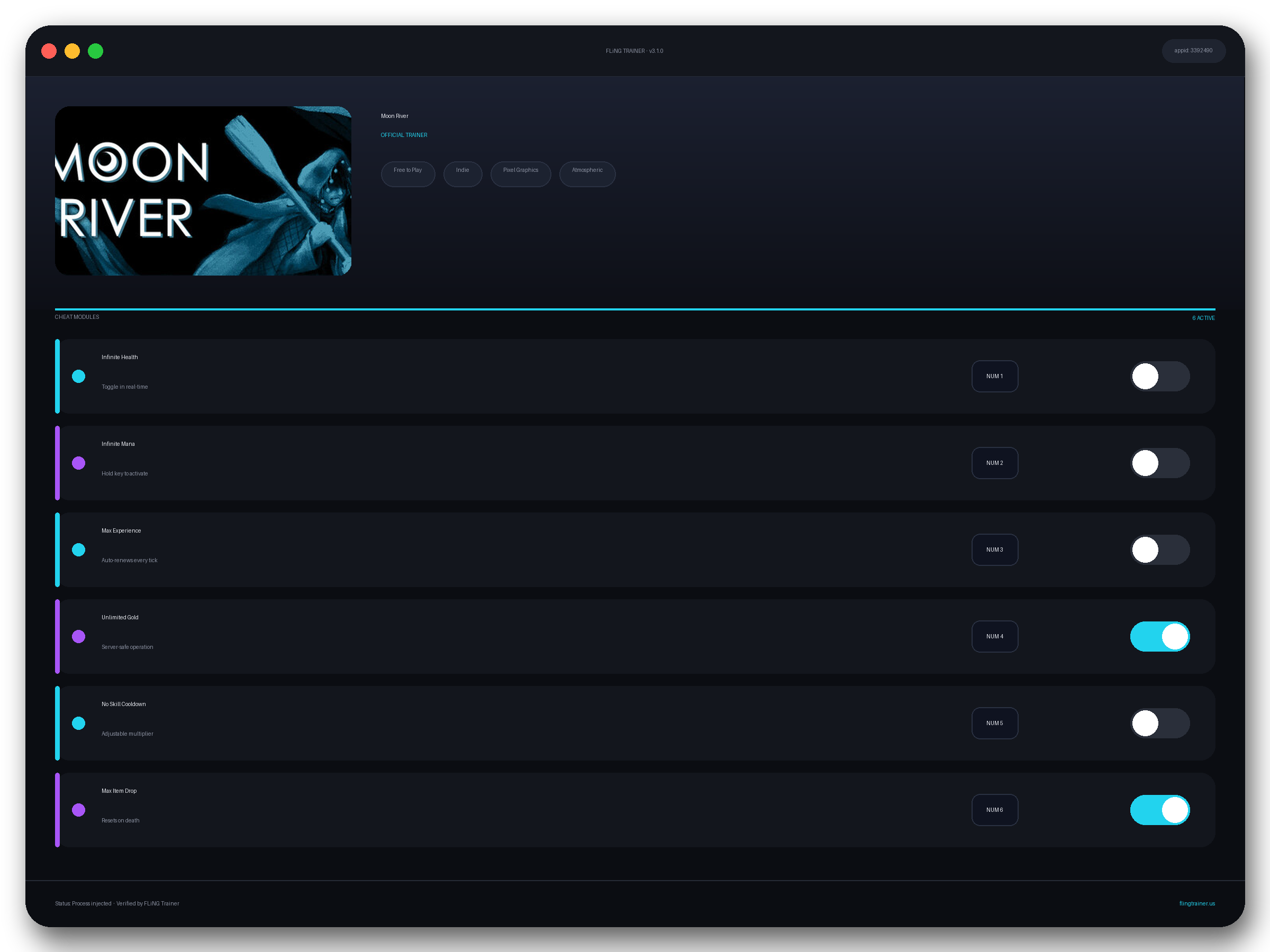 Moon River Trainer interface