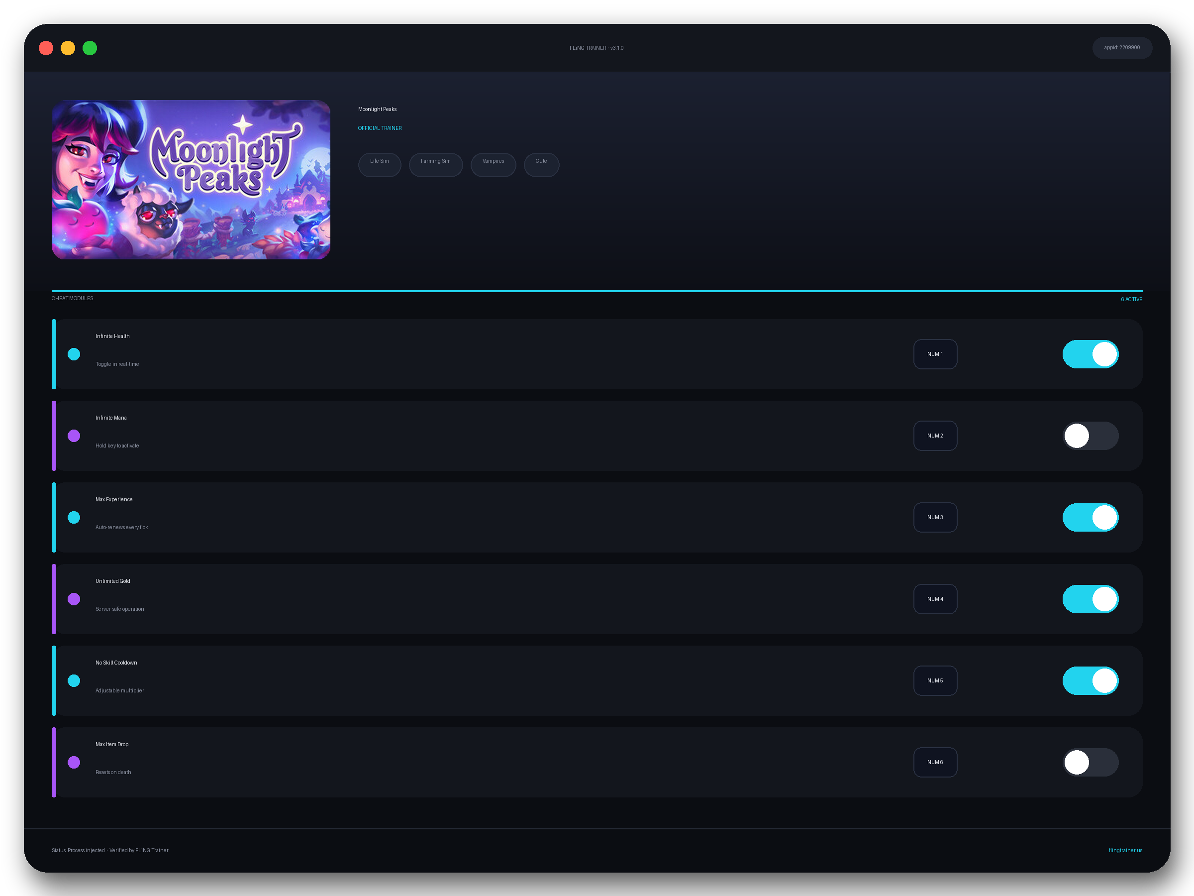 Moonlight Peaks Trainer interface