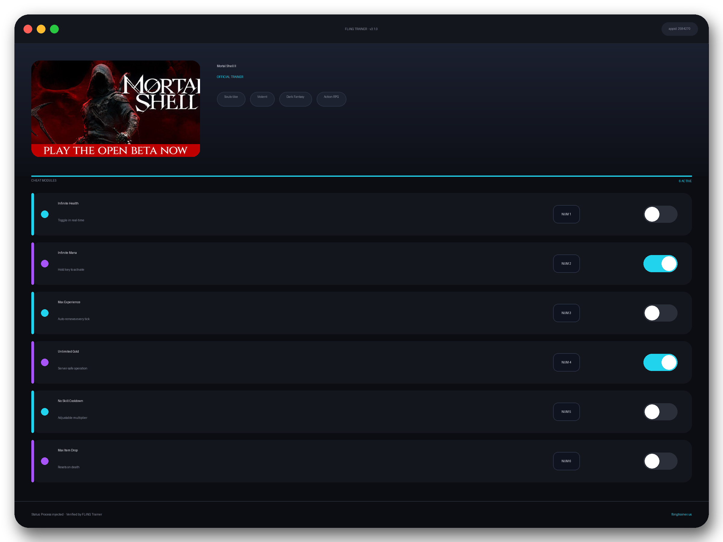Mortal Shell II Trainer interface