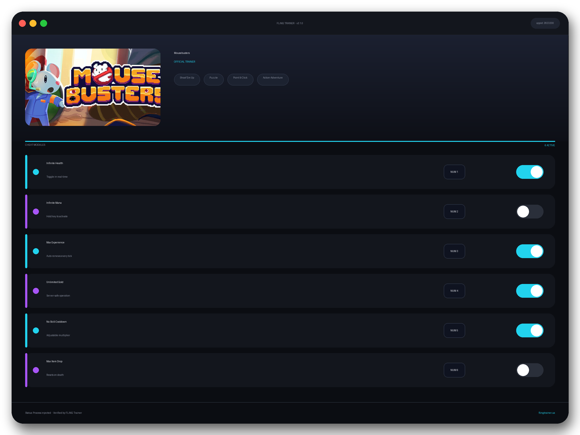 Mousebusters Trainer interface