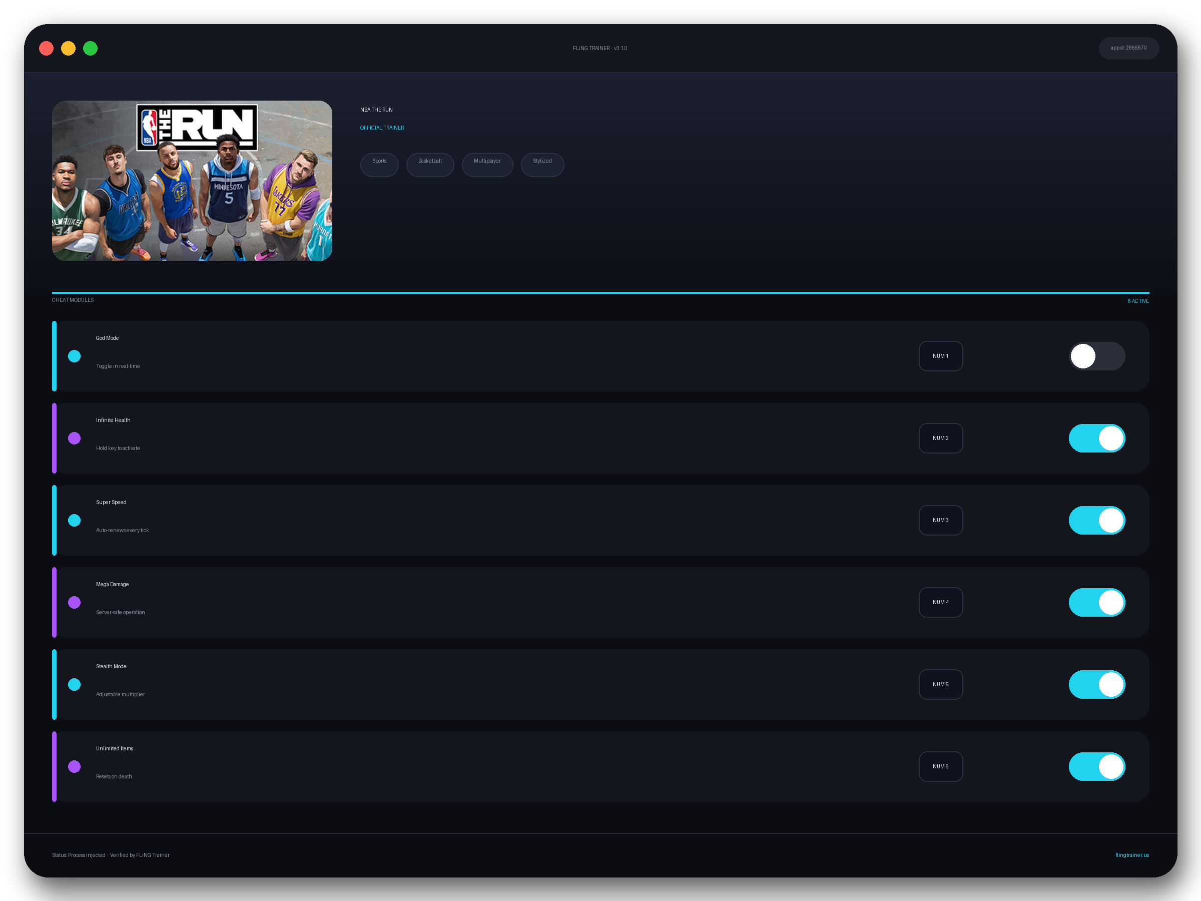 NBA THE RUN Trainer interface