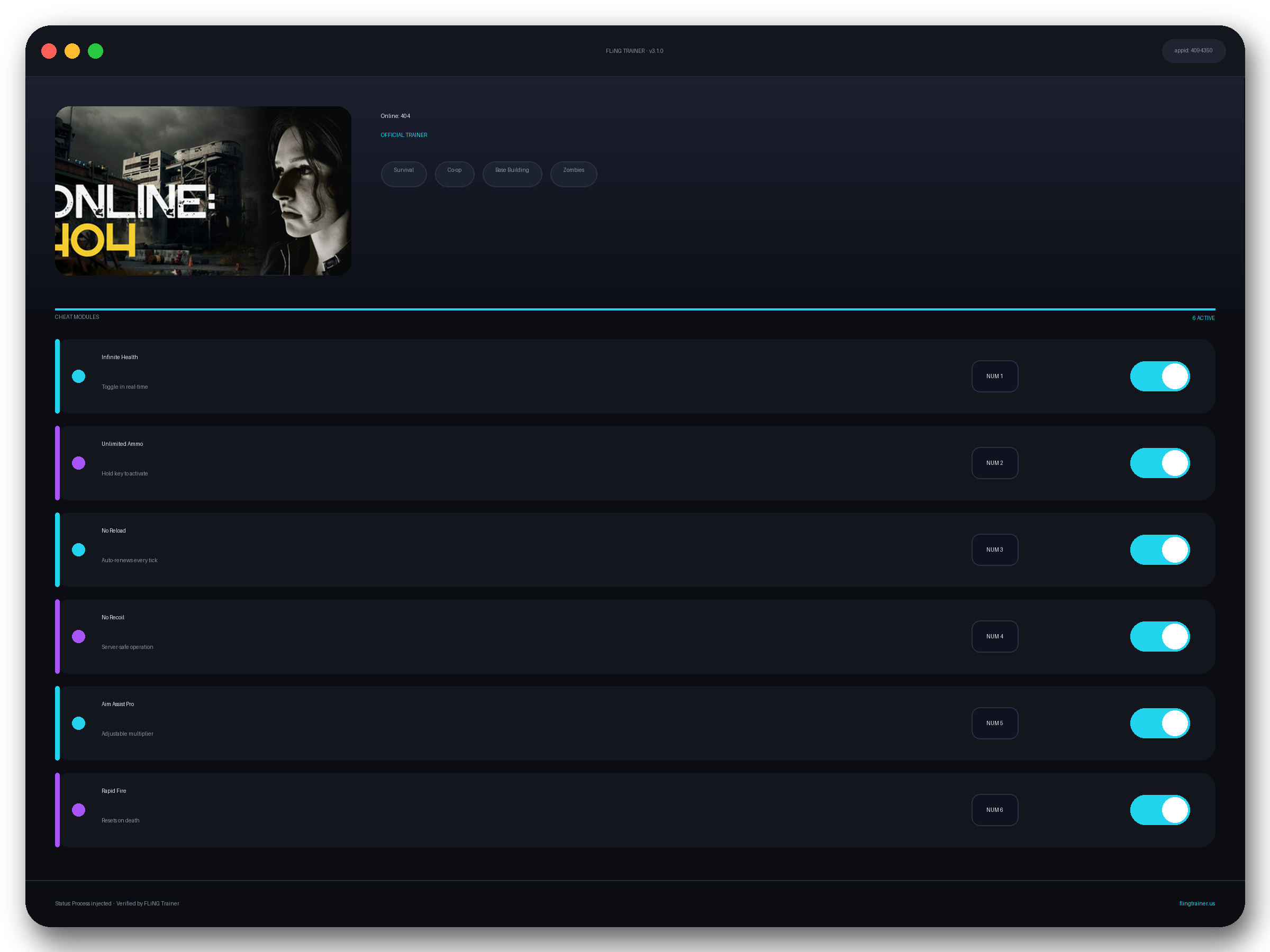 Online: 404 Trainer interface