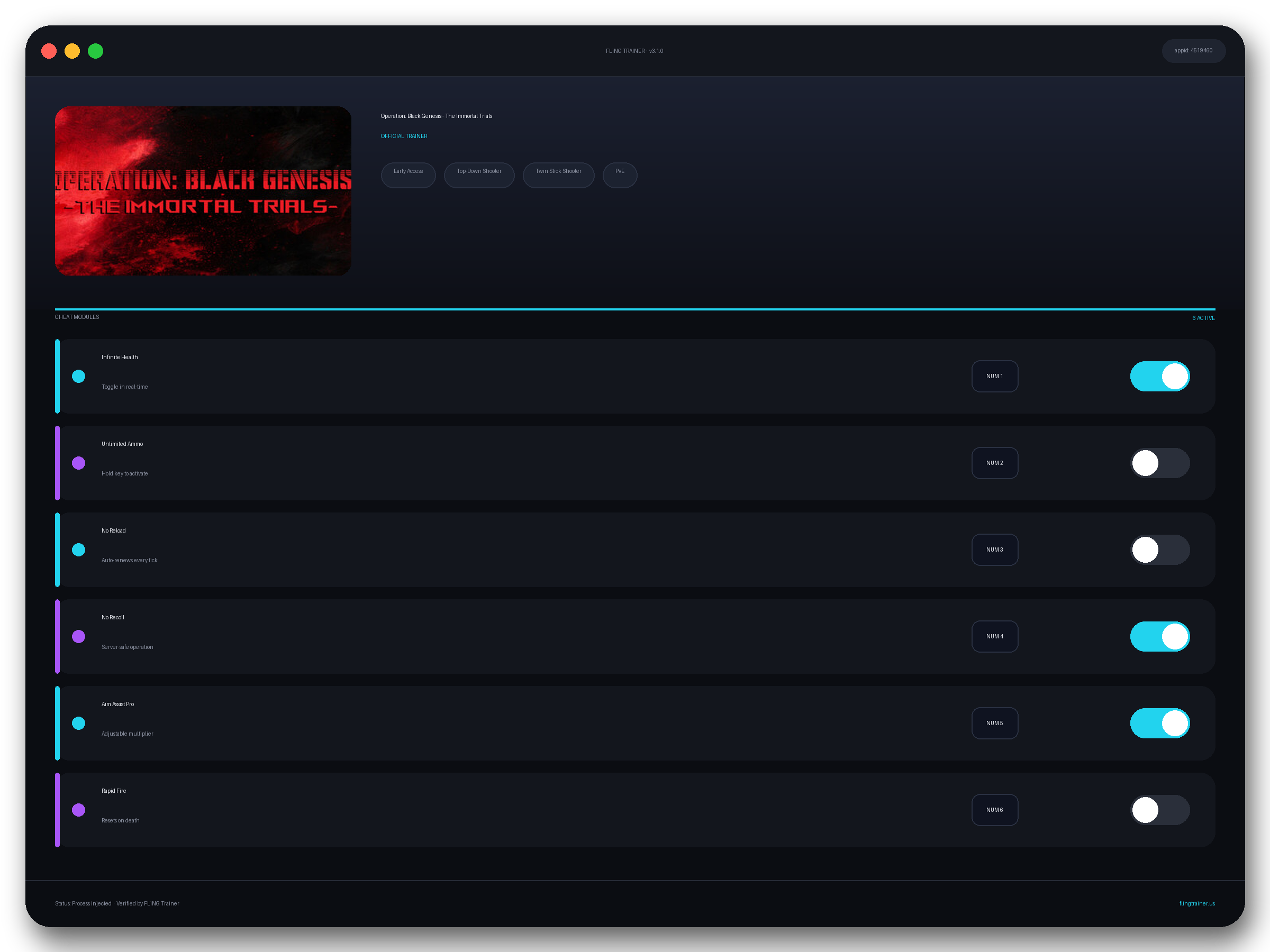 Operation: Black Genesis - The Immortal Trials Trainer interface