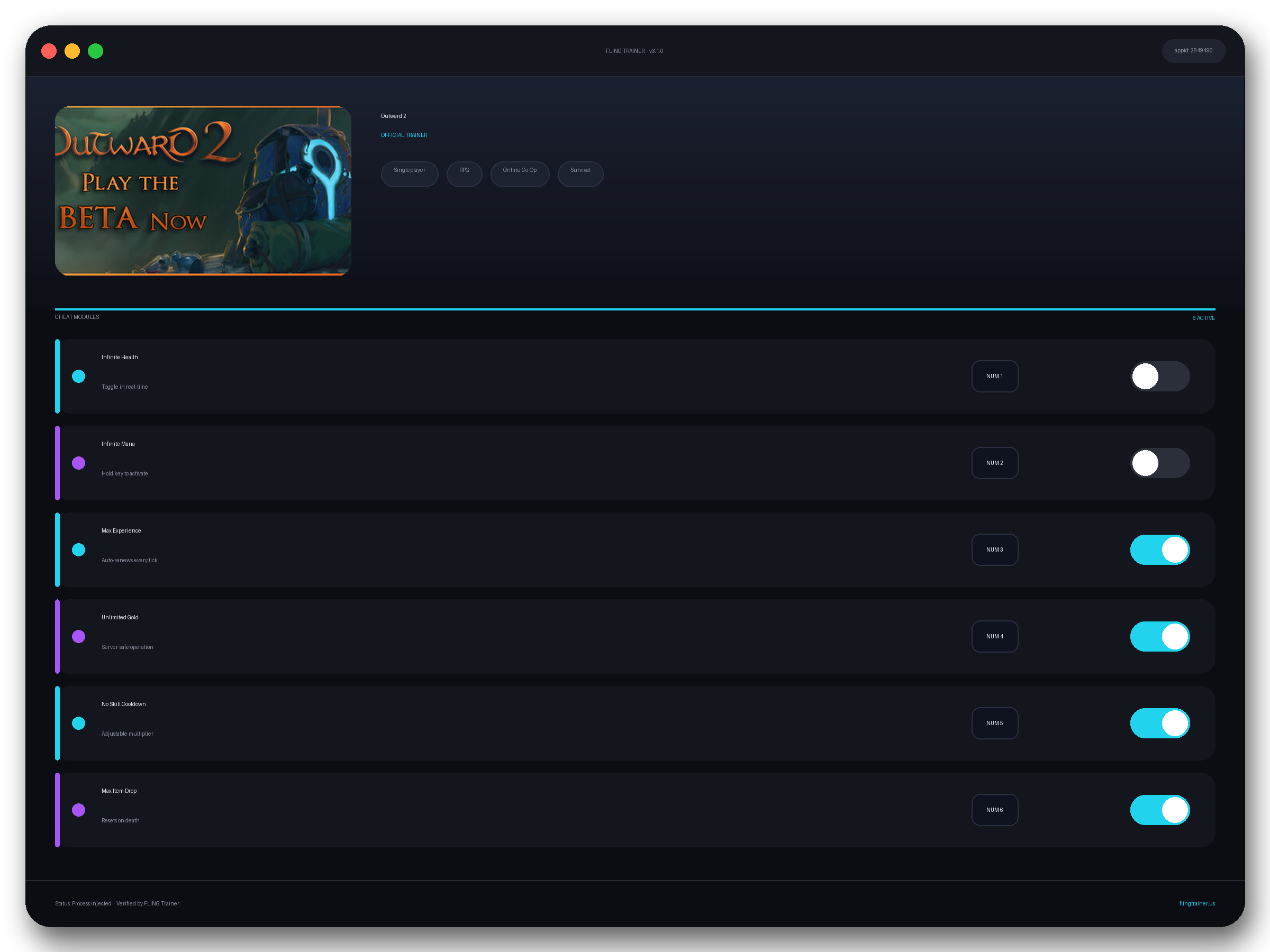 Outward 2 Trainer interface