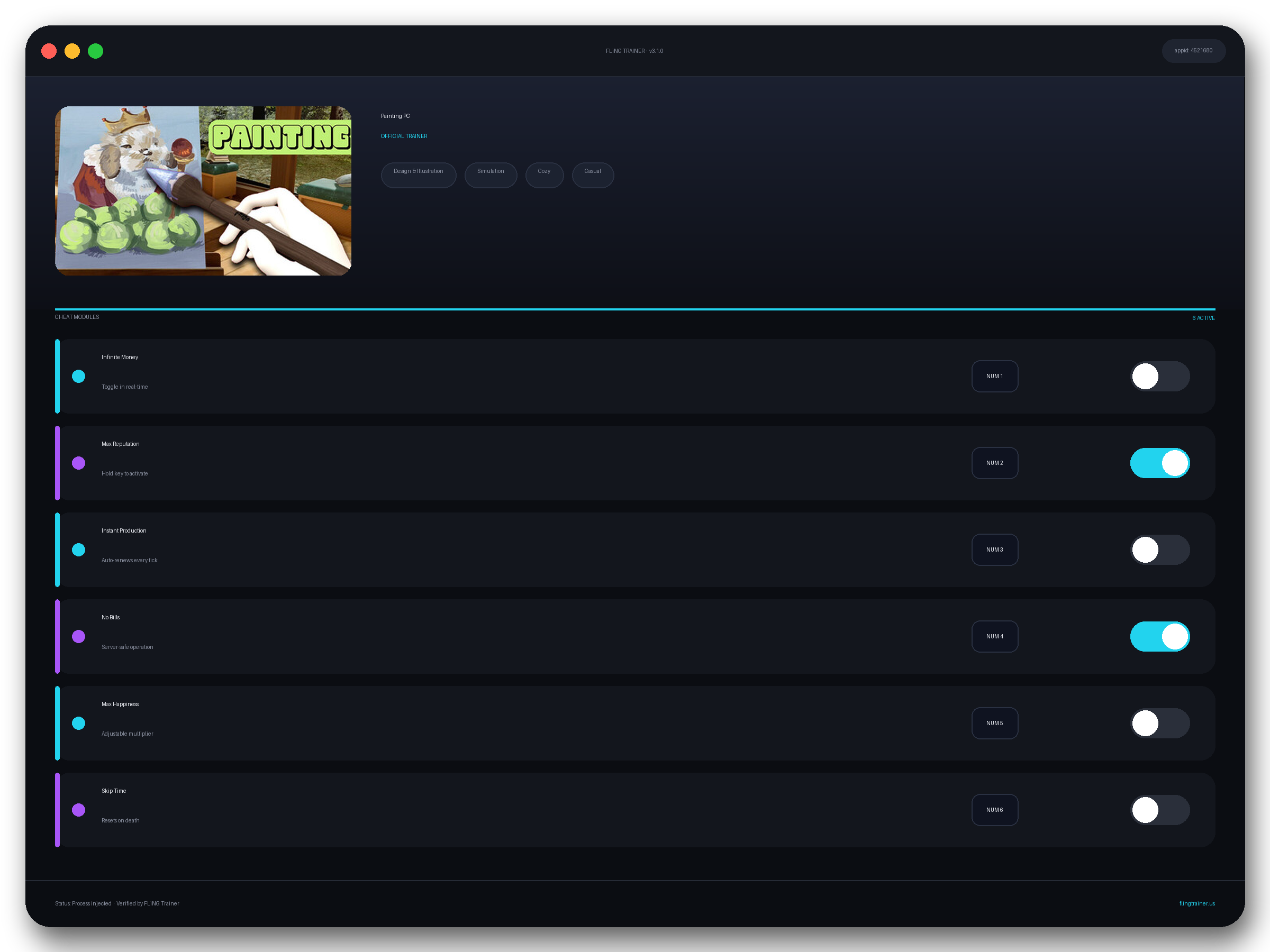 Painting PC Trainer interface